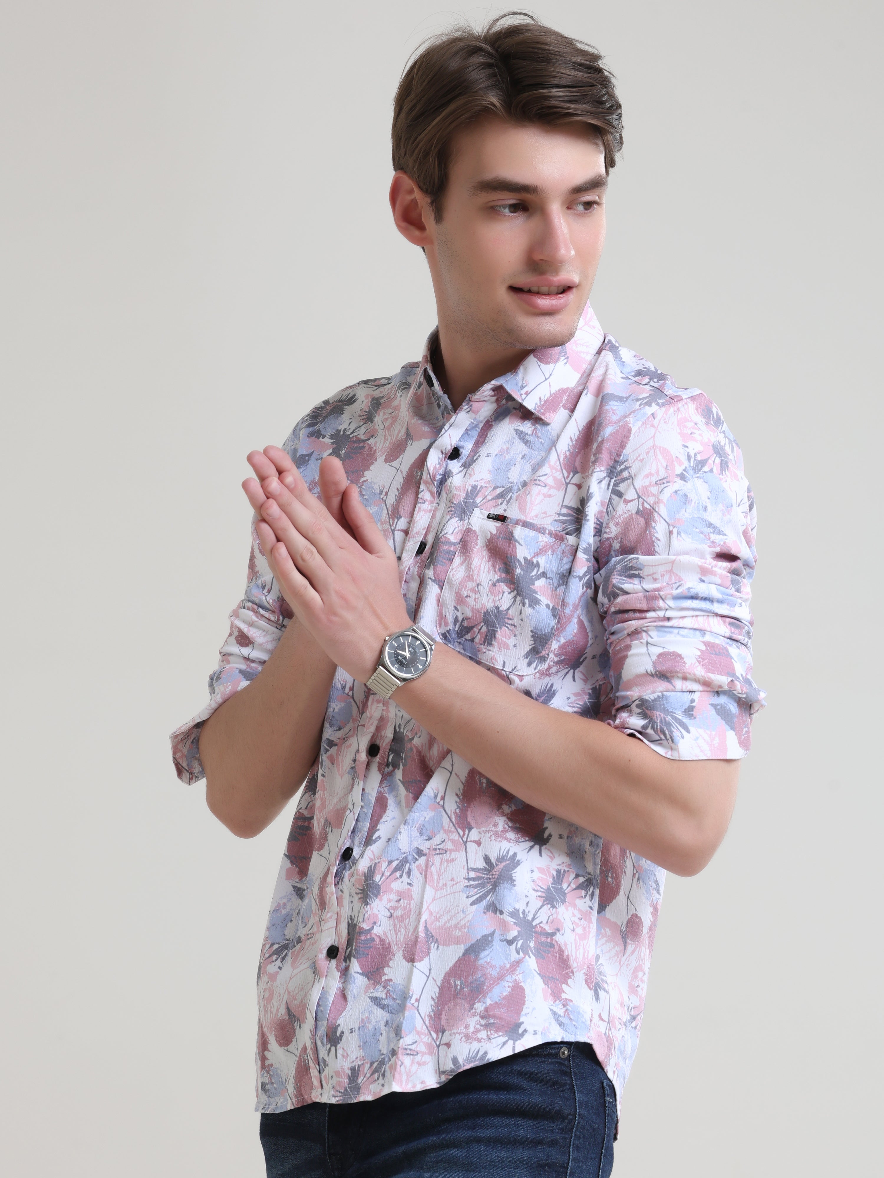 Shop Trendy Abstract Floral Maroon Printed Shirt OnlineRs. 1359.00