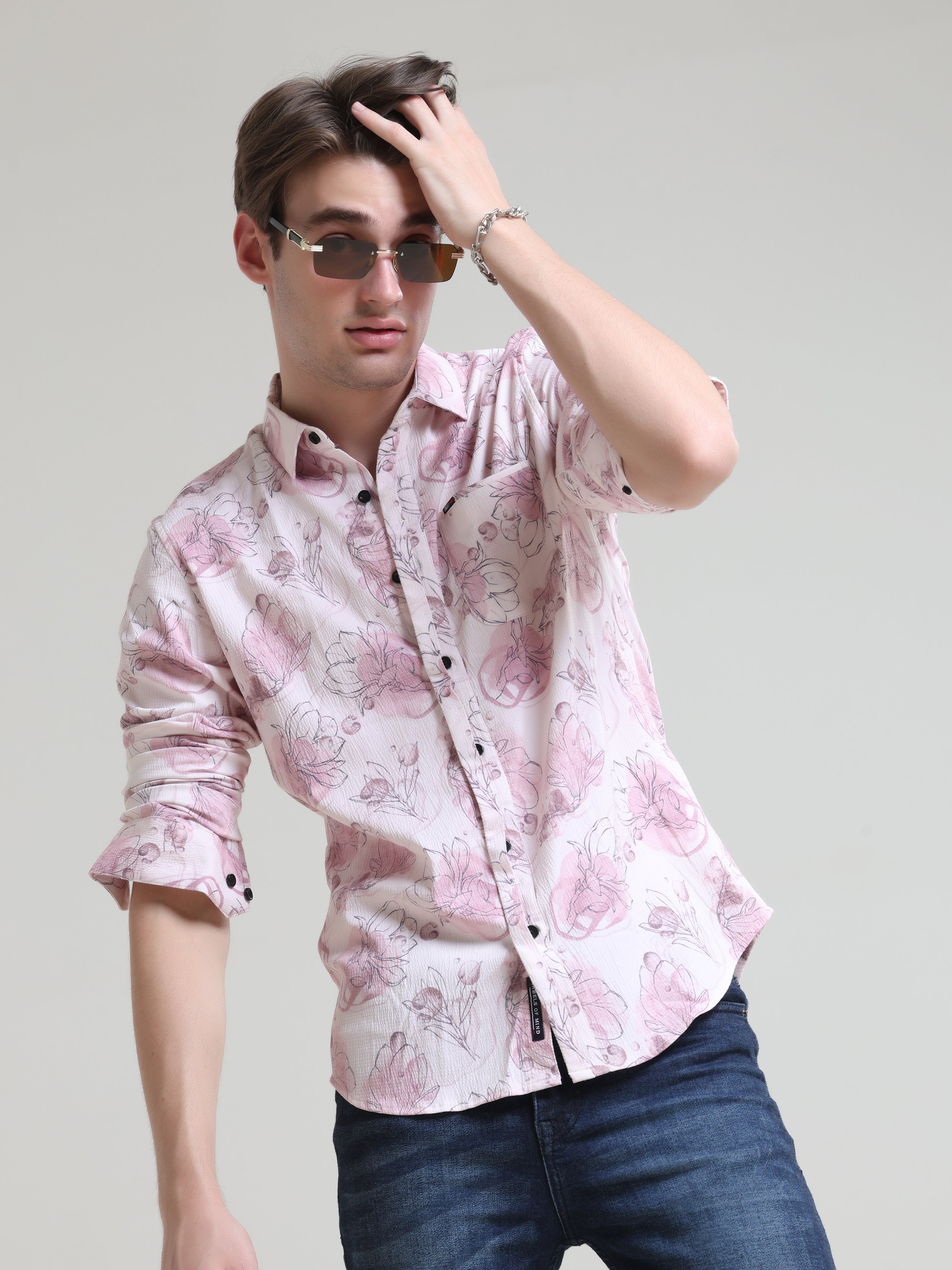 Buy Cool Beige Floral flower printed shirts full sleeves OnlineRs. 1359.00