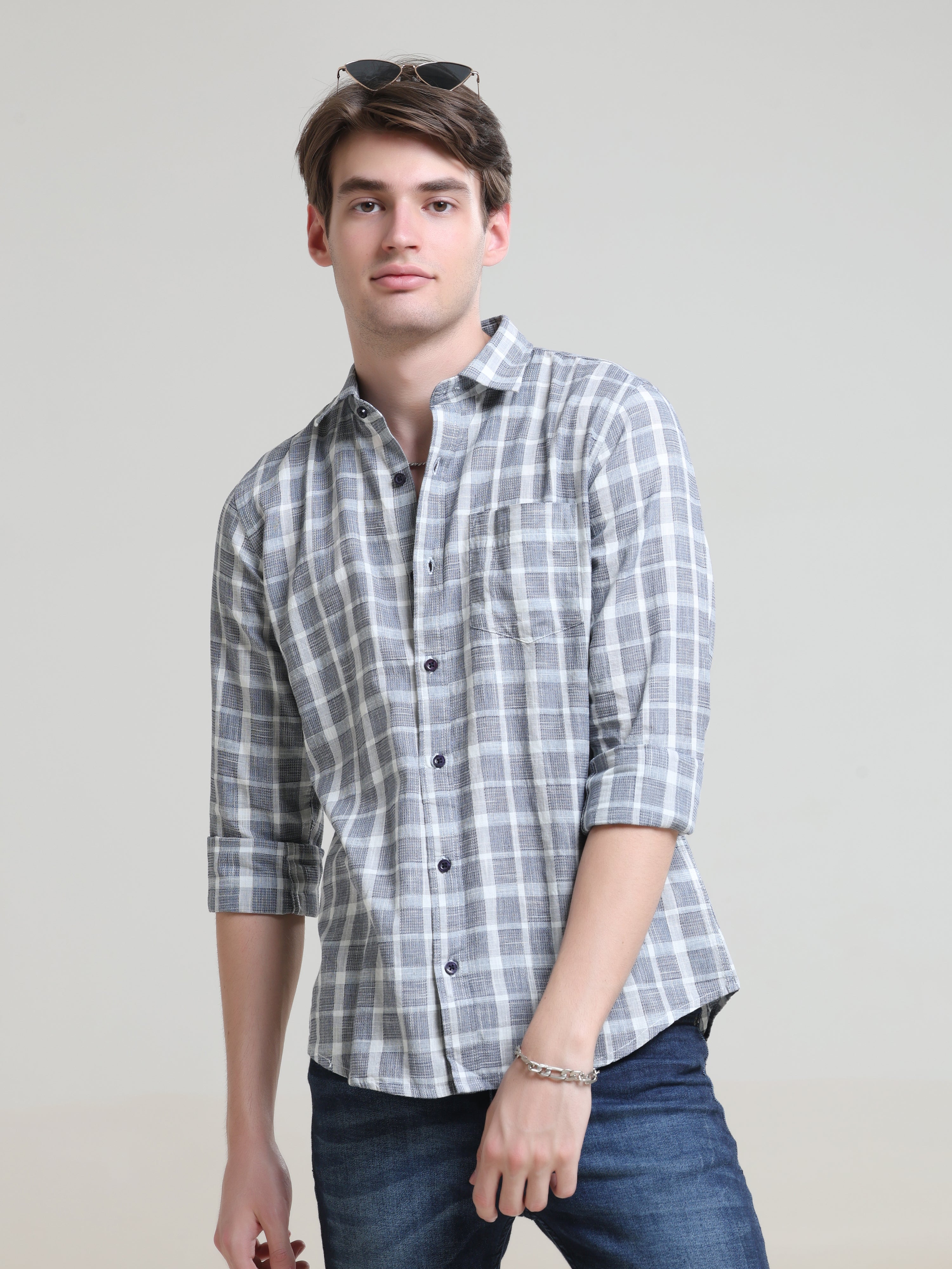 Shop Stylish Grey Check Shirt for Men Online at Great PriceRs. 1299.00