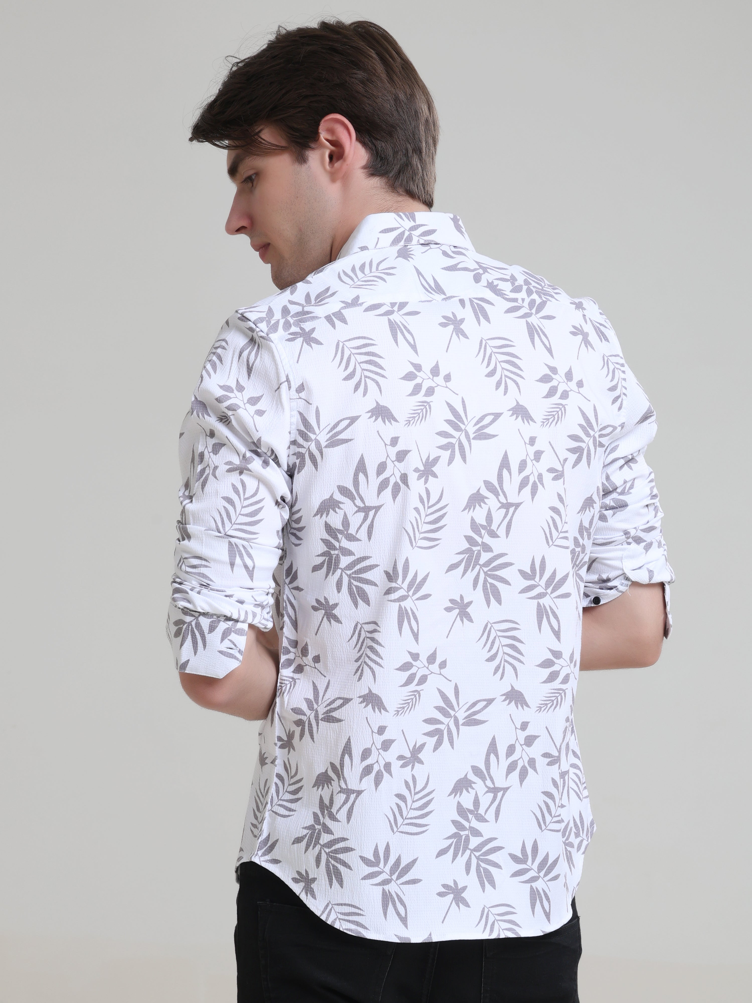 Buy Latest Cedar Leafy Printed Brown Shirt For Men OnlineRs. 1359.00