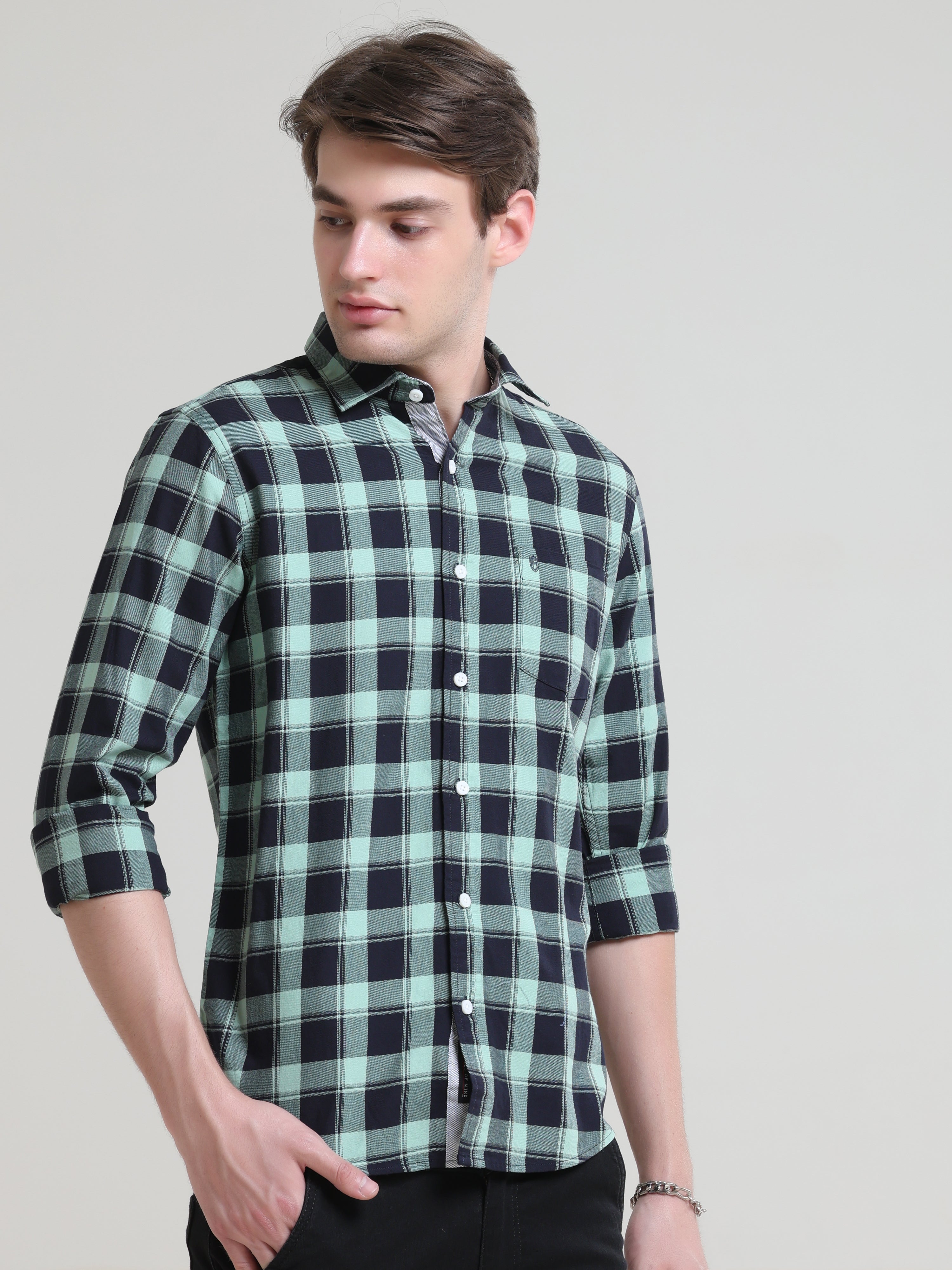 Shop Trendy Blue And Black Check Shirt OnlineRs. 1249.00