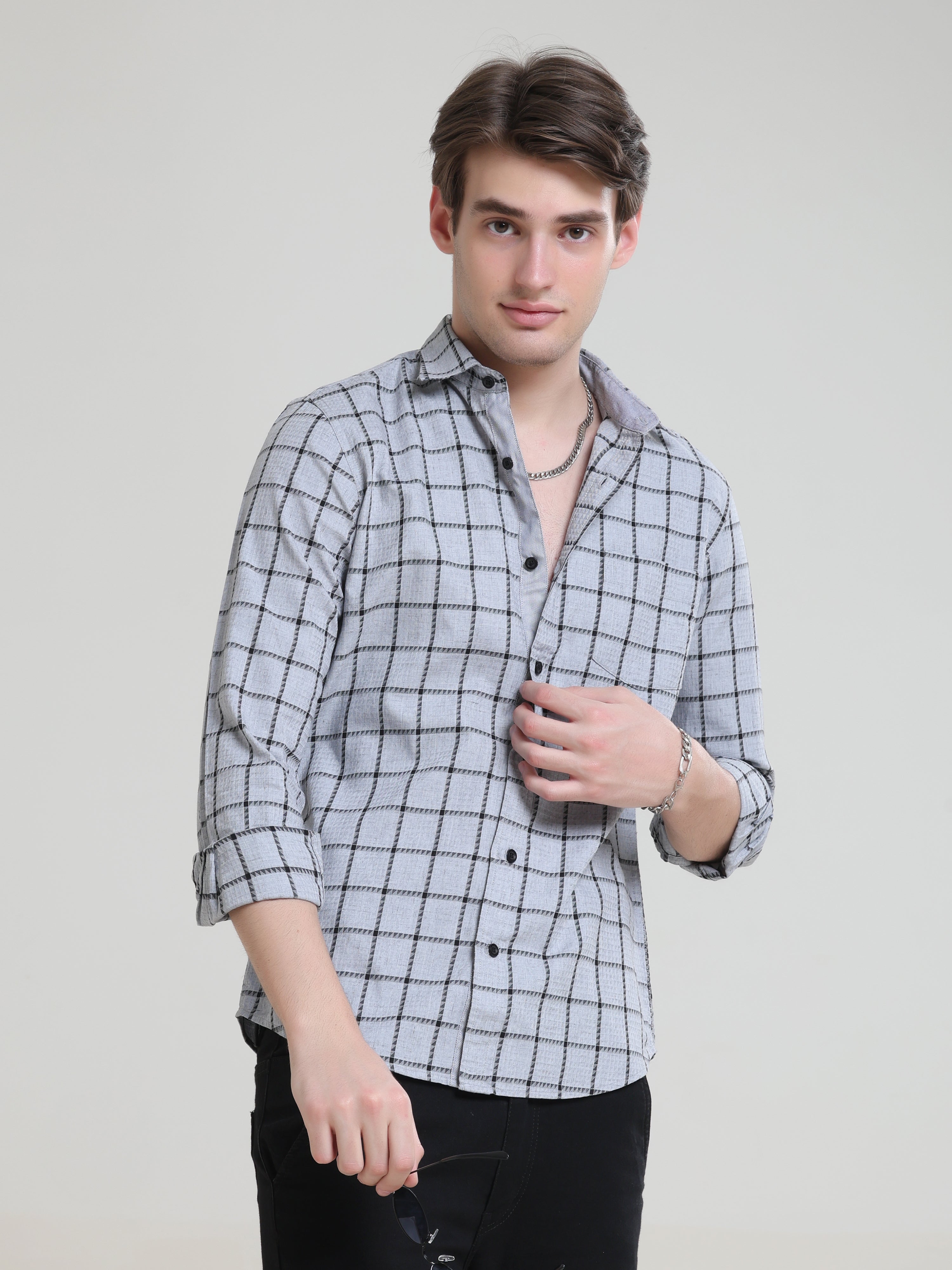 Shop Trendy Mens Grey Check Shirt Online at Great PriceRs. 1299.00