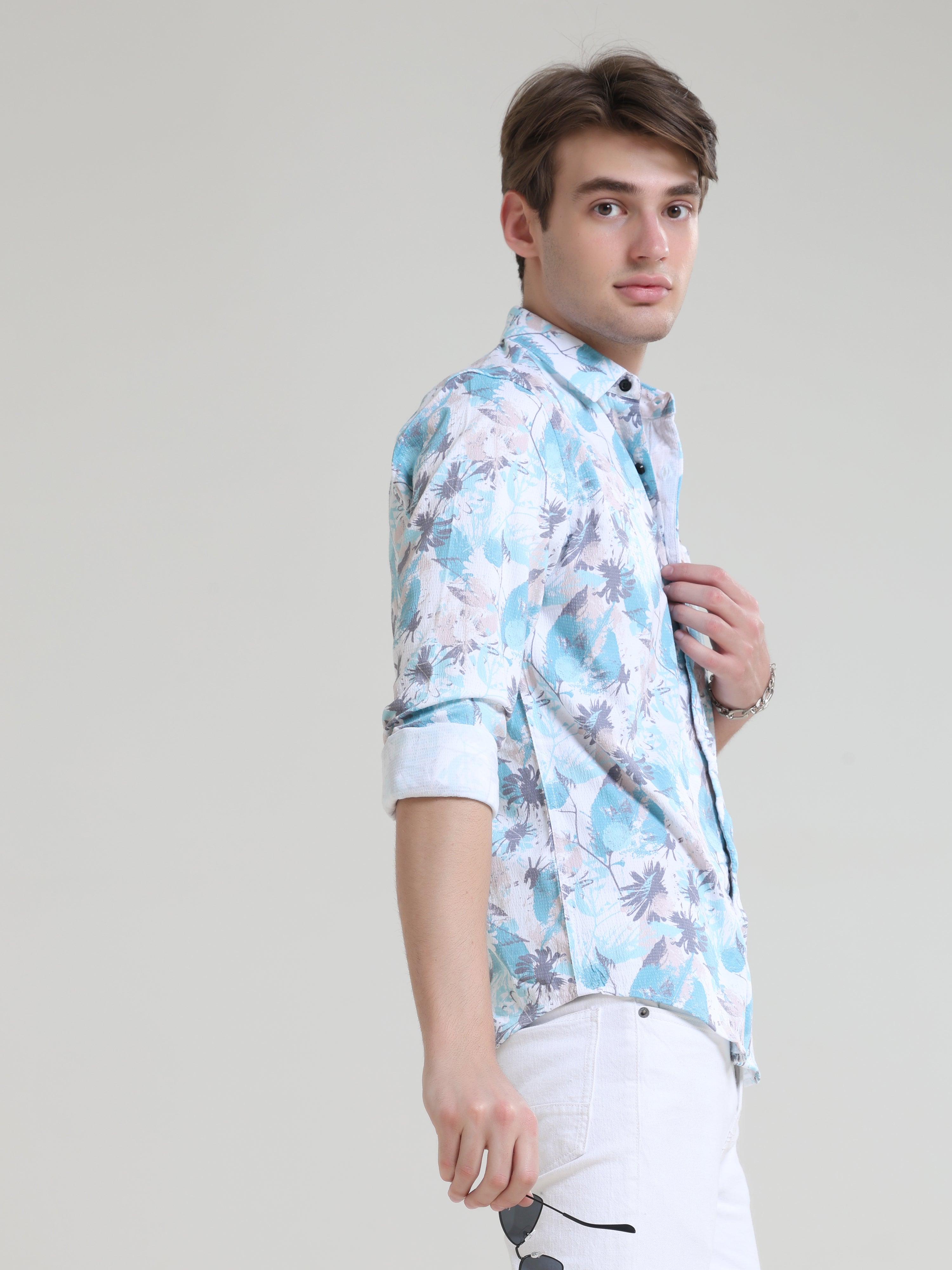 Buy Latest Aquamarine Abstract Print Shirt OnlineRs. 1359.00