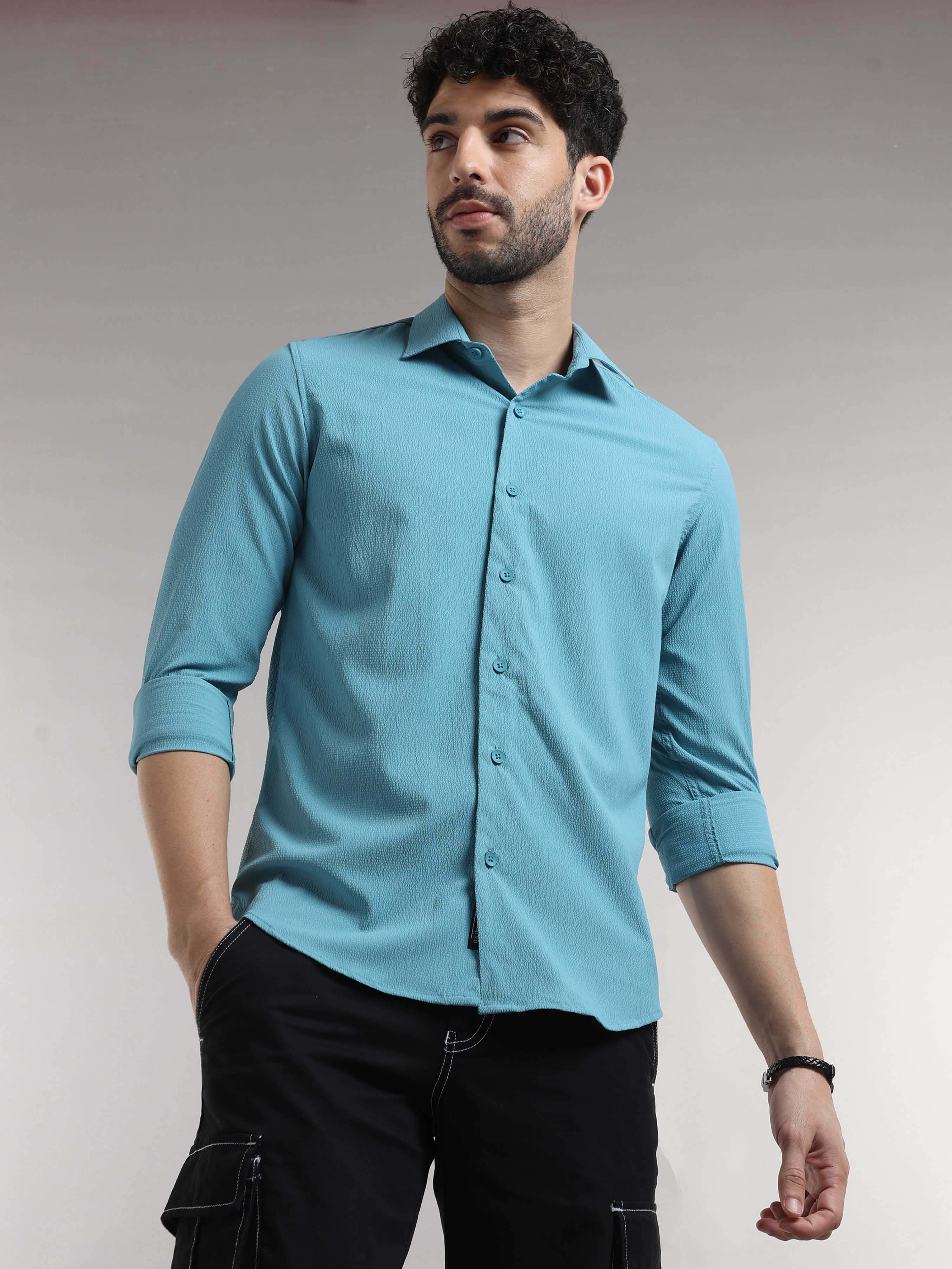 Buy Latest Blue Seer Sucker Shirt For Men Online in IndiaRs. 1299.00