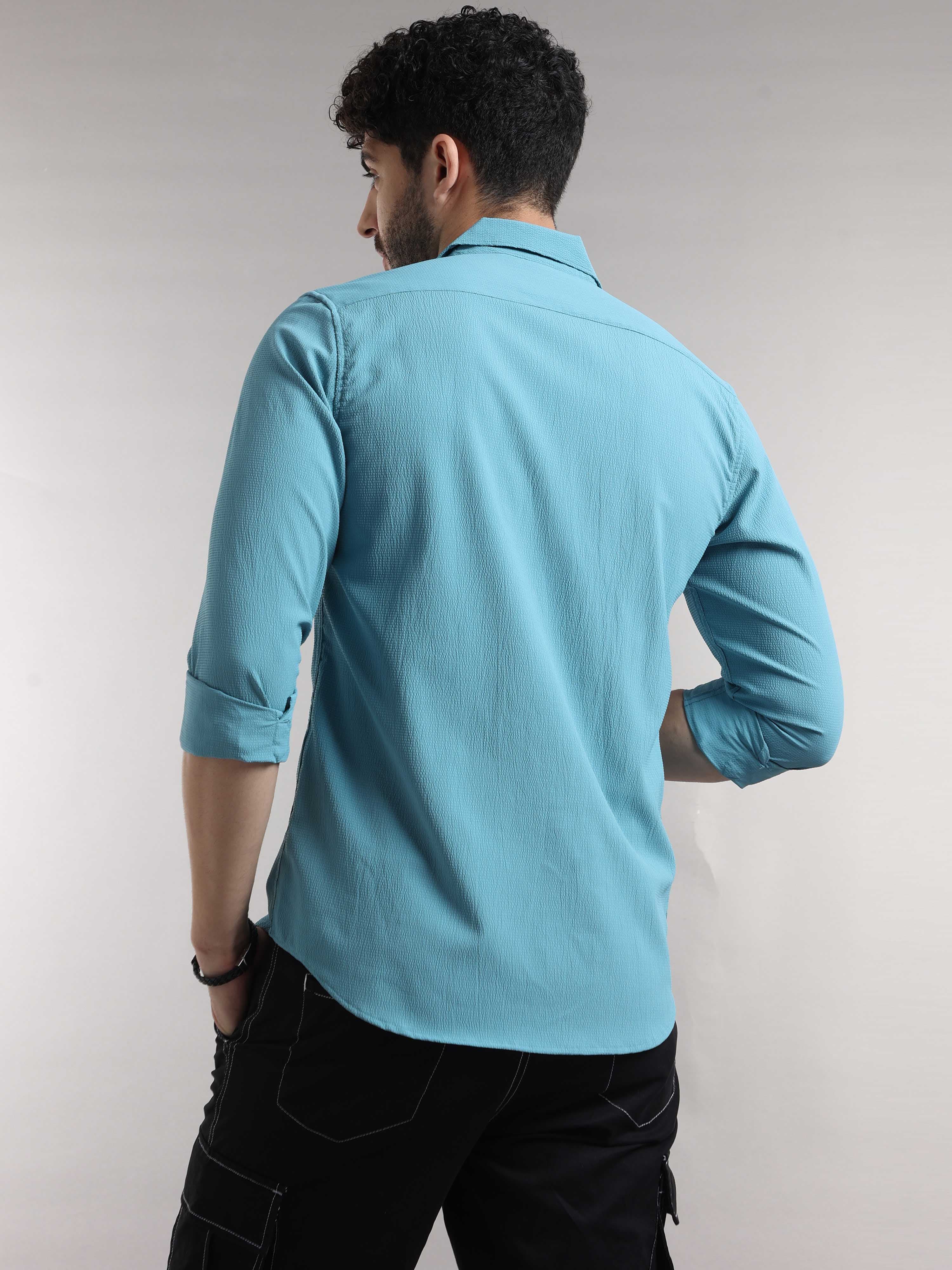 Buy Latest Blue Seer Sucker Shirt For Men Online in IndiaRs. 1299.00