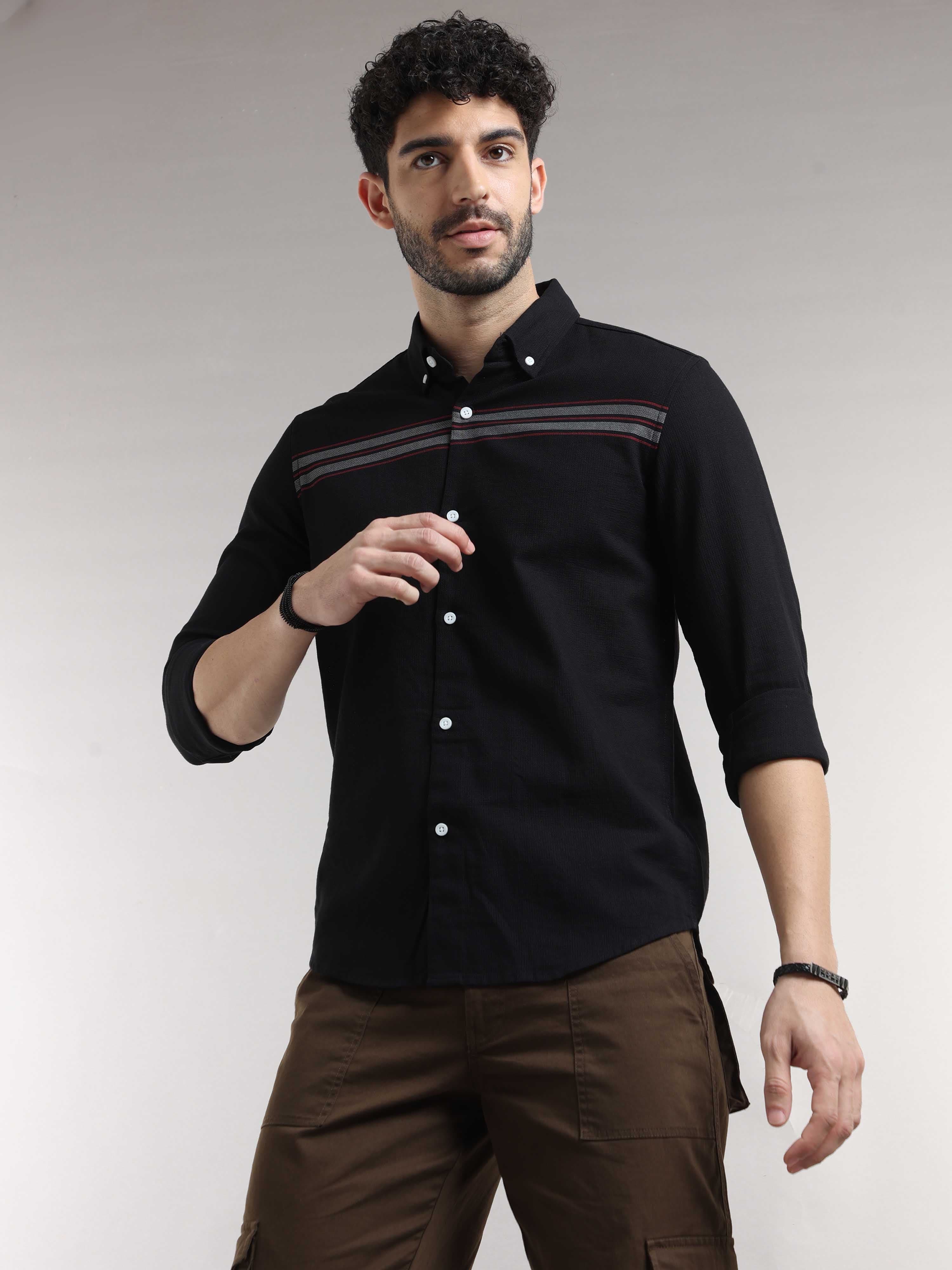 Shop Trendy Black Cotton Striped Shirt For Men OnlineRs. 1399.00