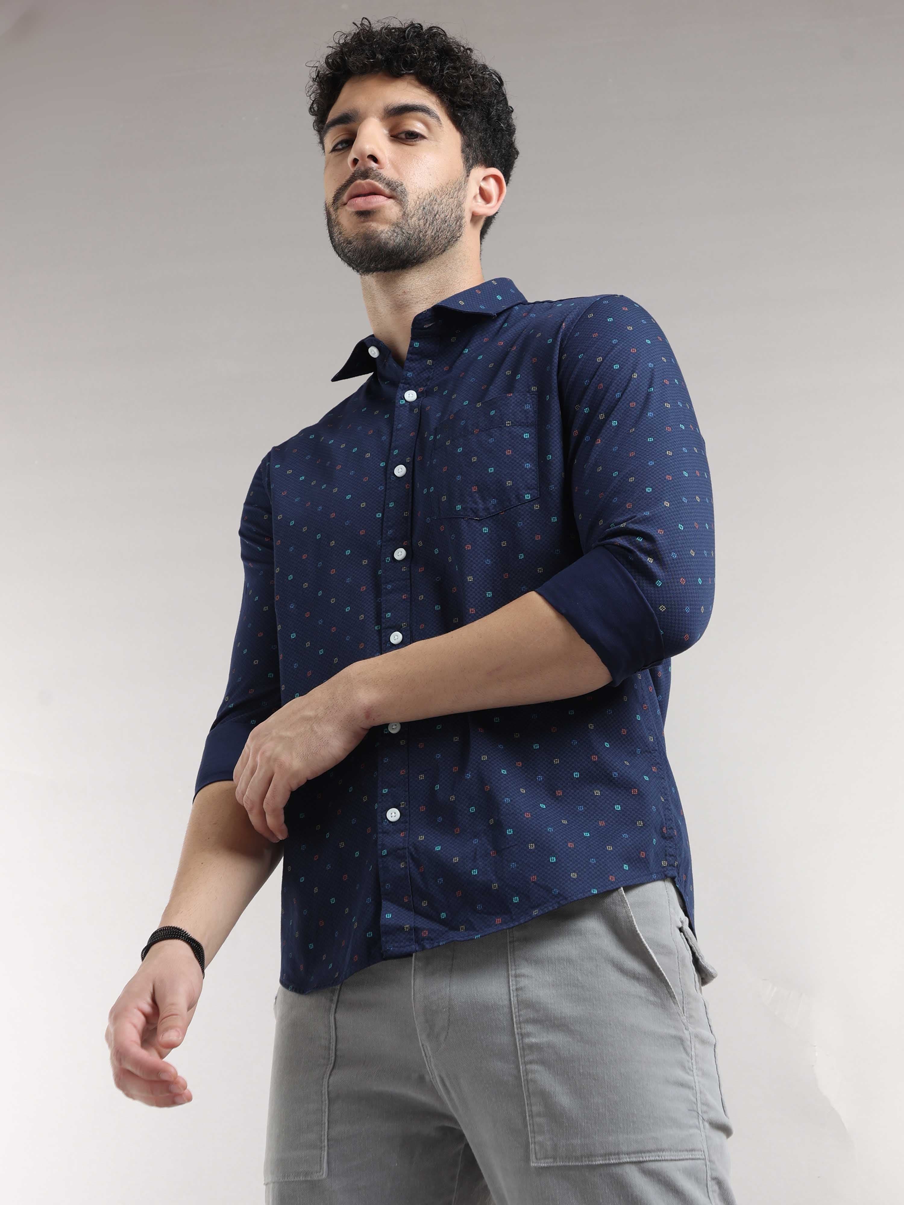 Shop Trendy Navy Blue Printed Shirt Online at Great PriceRs. 1299.00