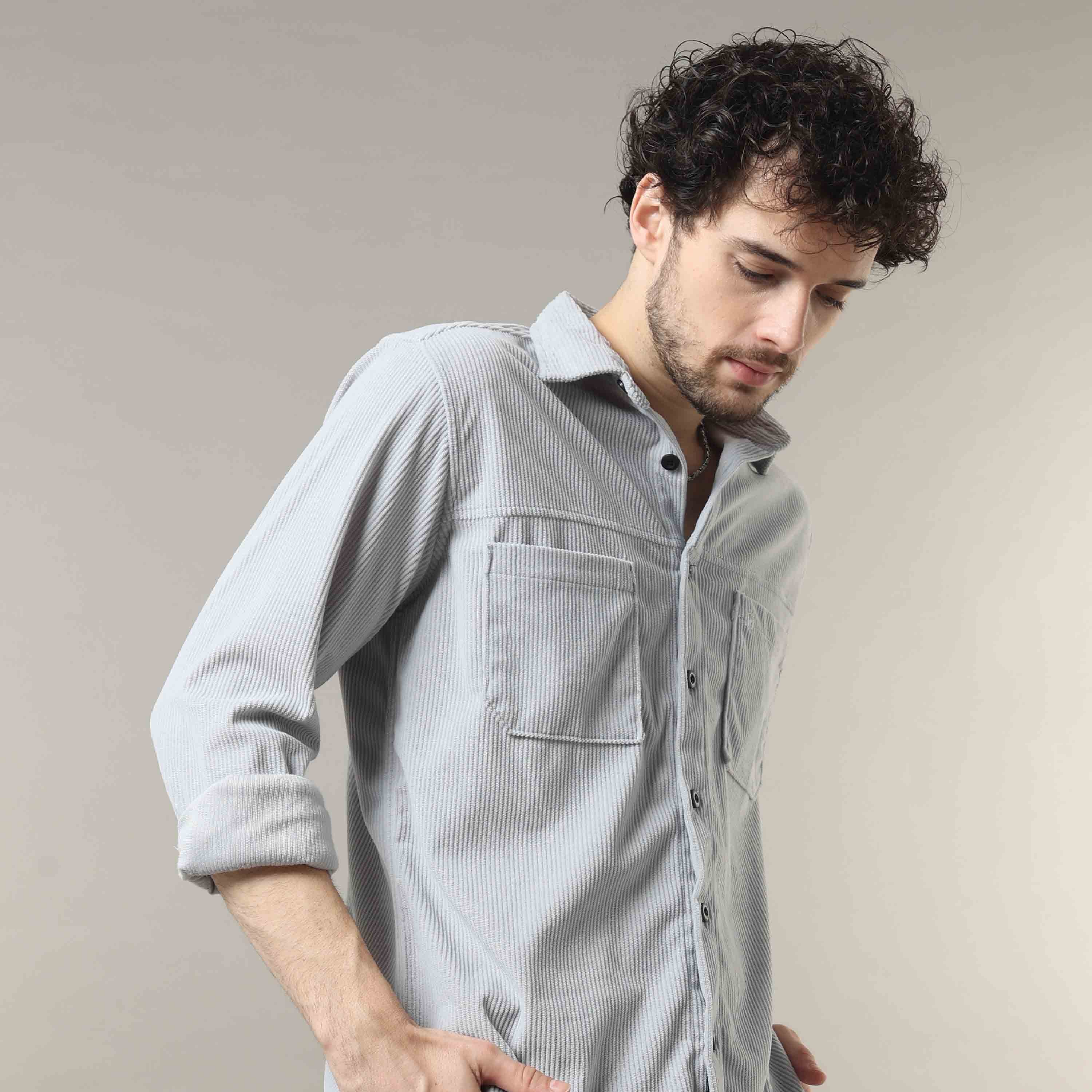 Buy Latest Grey Corduroy Fabric Shirt at Great PriceRs. 1499.00