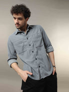 Shop Trendy Double Pocket Grey Shacket Shirt for MenRs. 1499.00