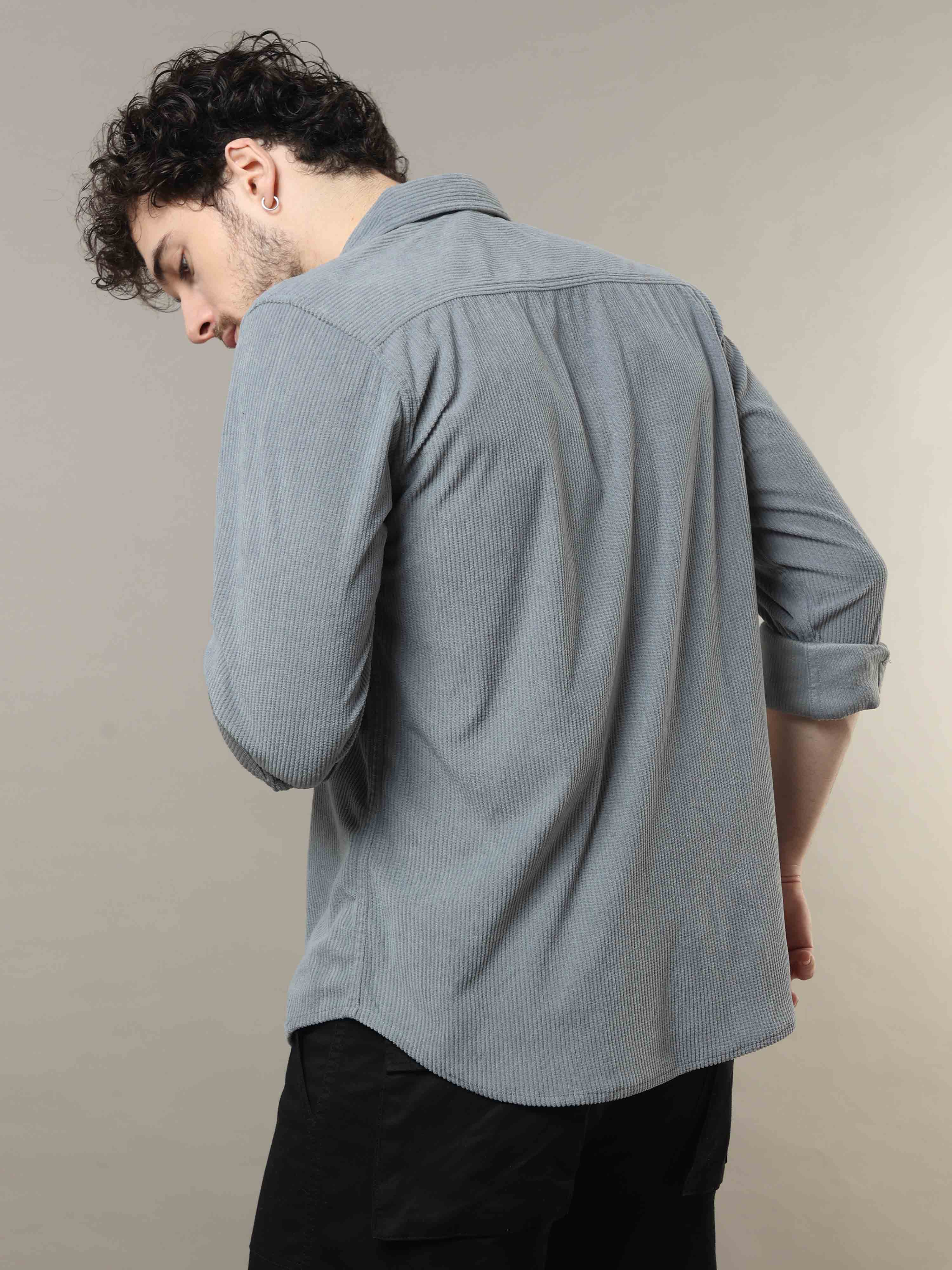 Grey Corduroy  Double Pocket Shirt 