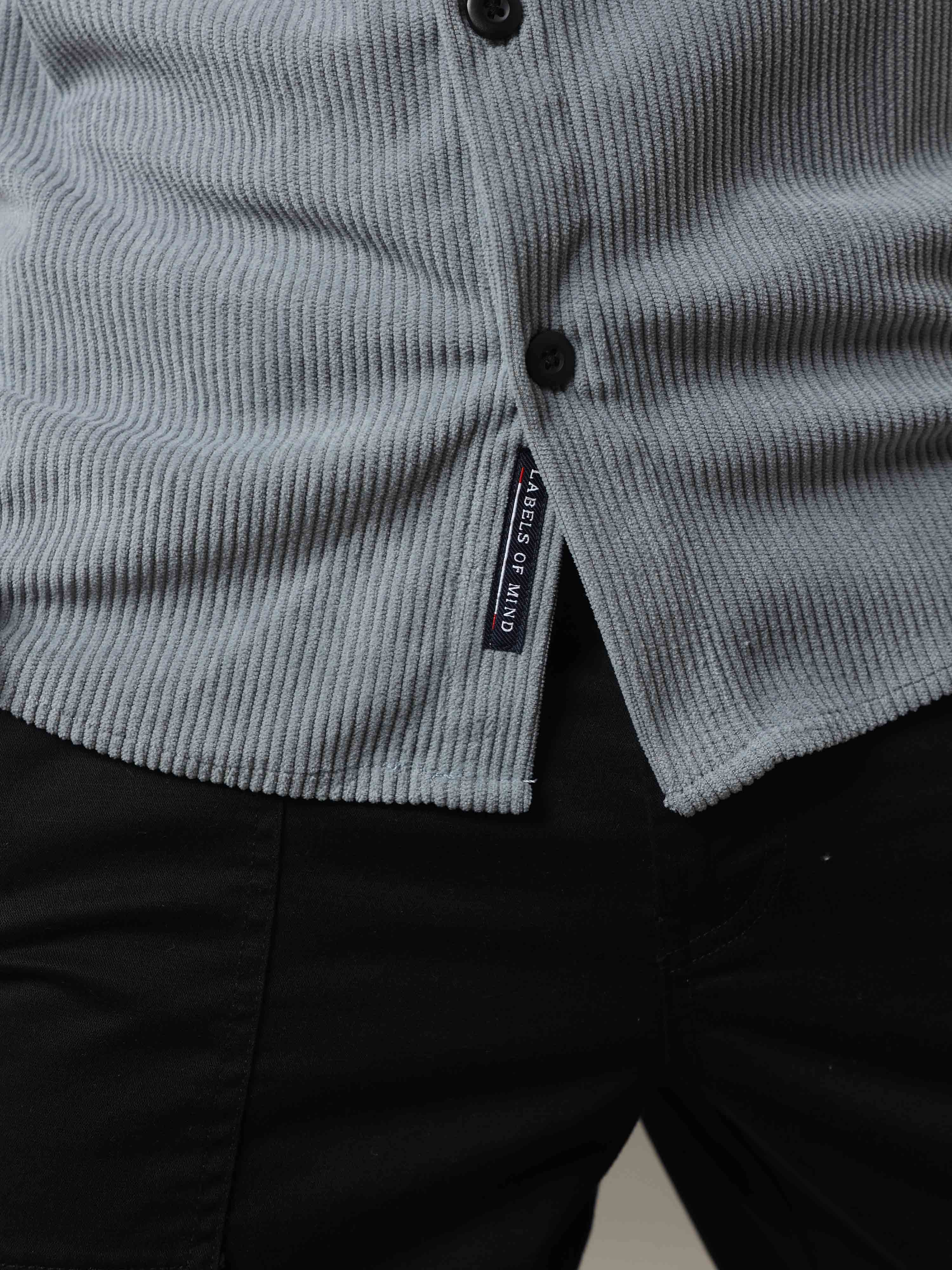 Grey Corduroy  Double Pocket Shirt 