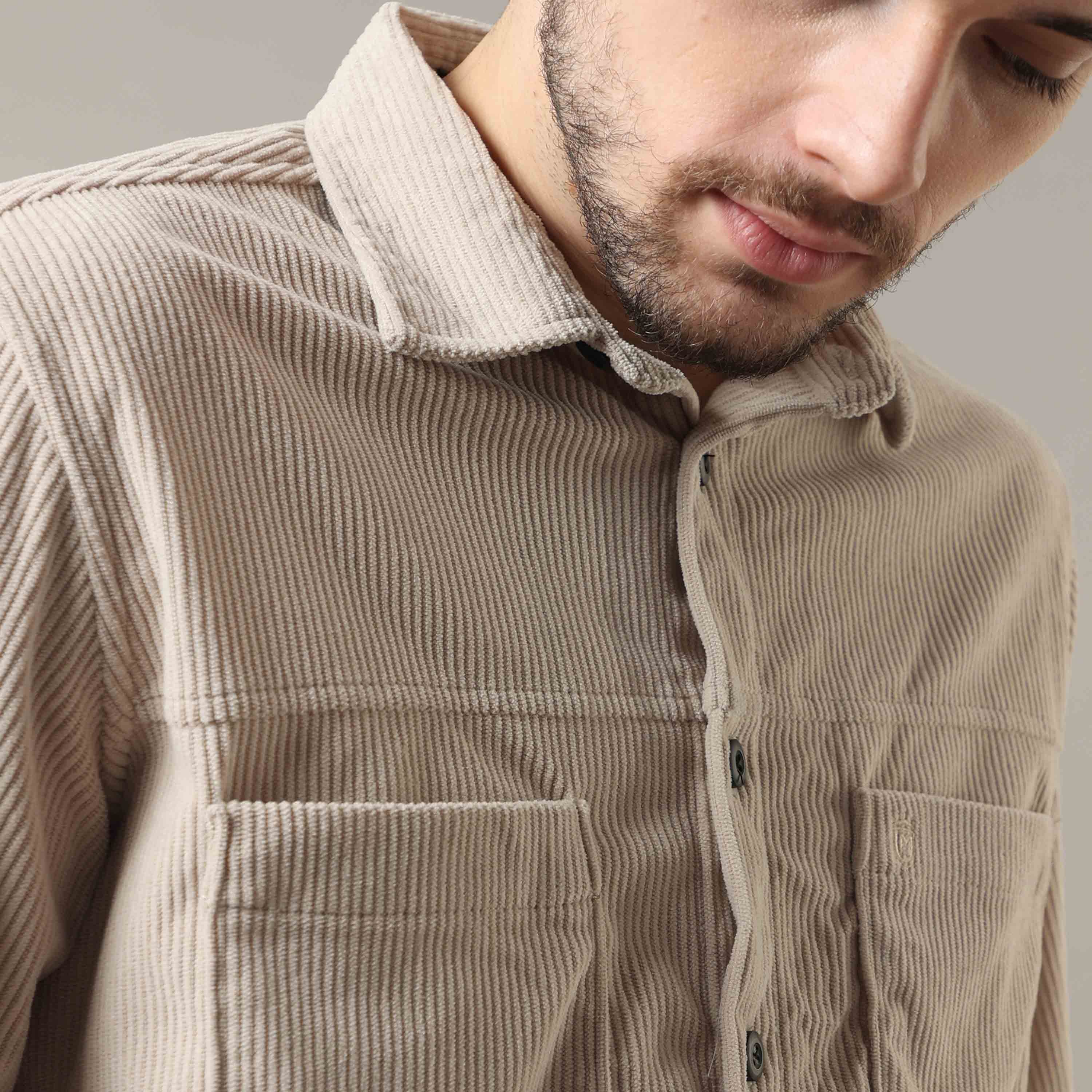 Shop Cool And Comfortable Beige Shacket Mens OnlineRs. 1499.00