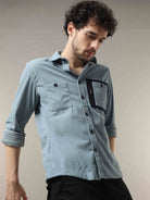 Shop Stylish Double Pocket Blue Shacket Shirt at Great PriceRs. 1499.00