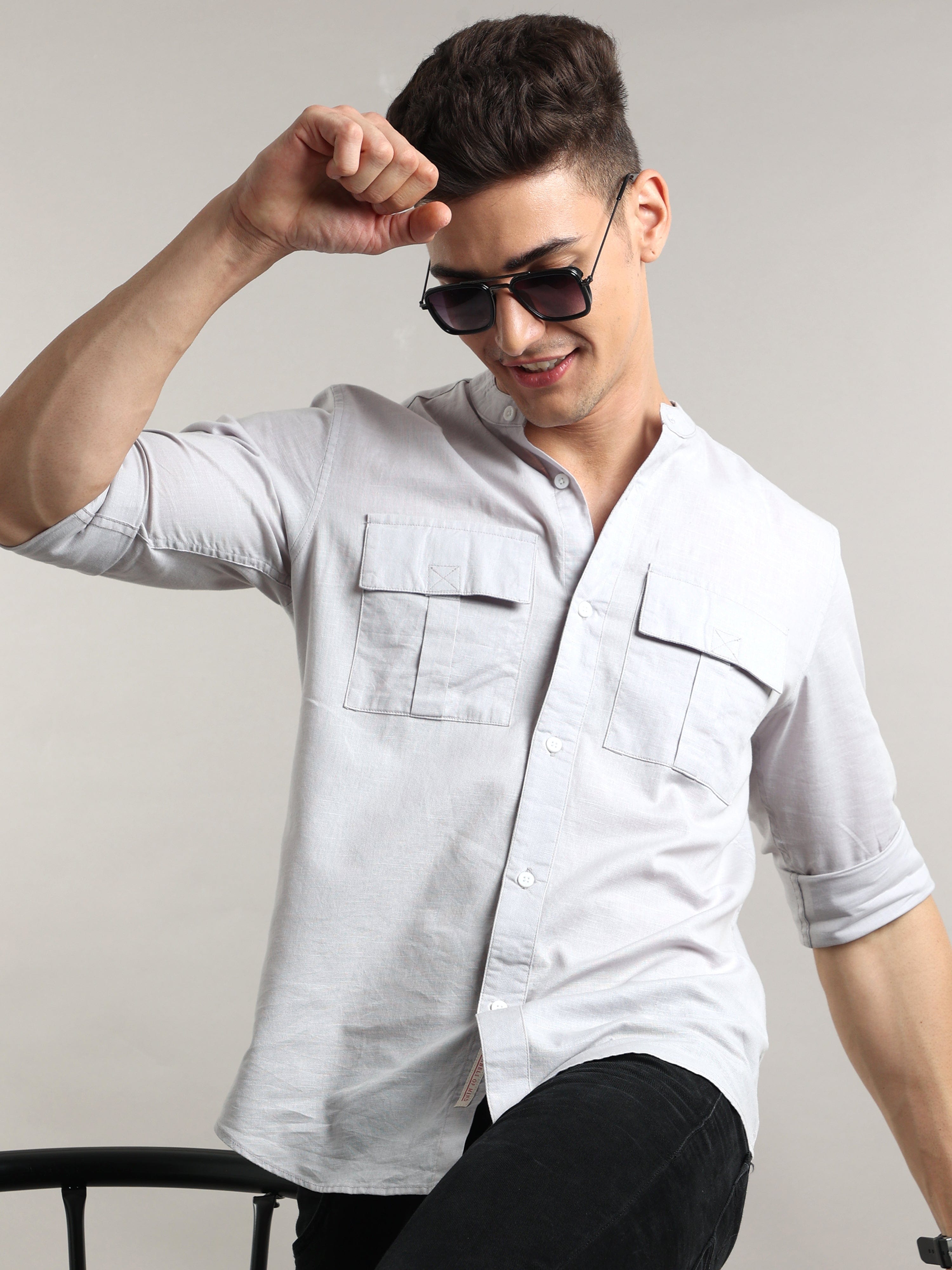 Grey Double Pocket Shirt | Best Online Shopping For Men's ShirtsRs. 1399.00
