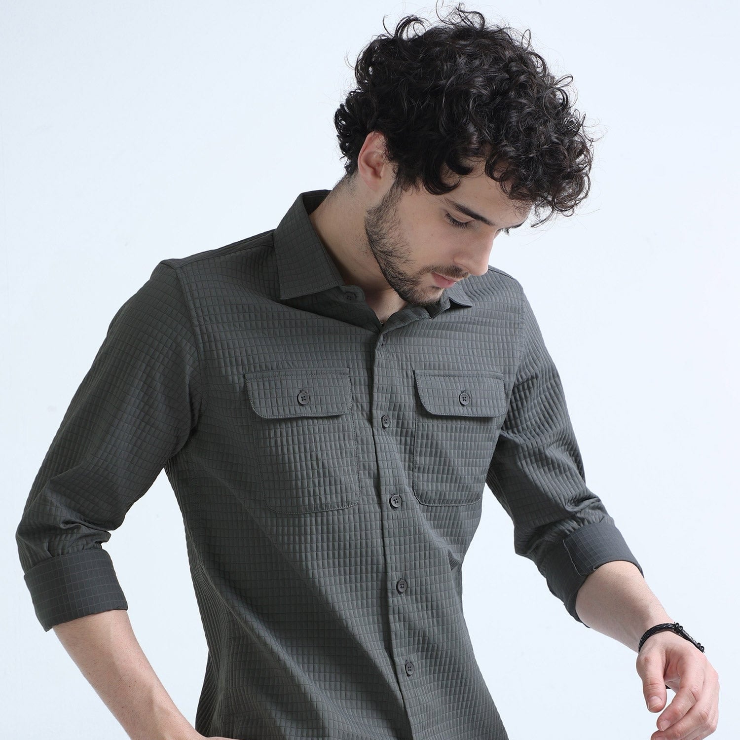Buy Latest Solid Plain Grey Shirt For Men OnlineRs. 1349.00