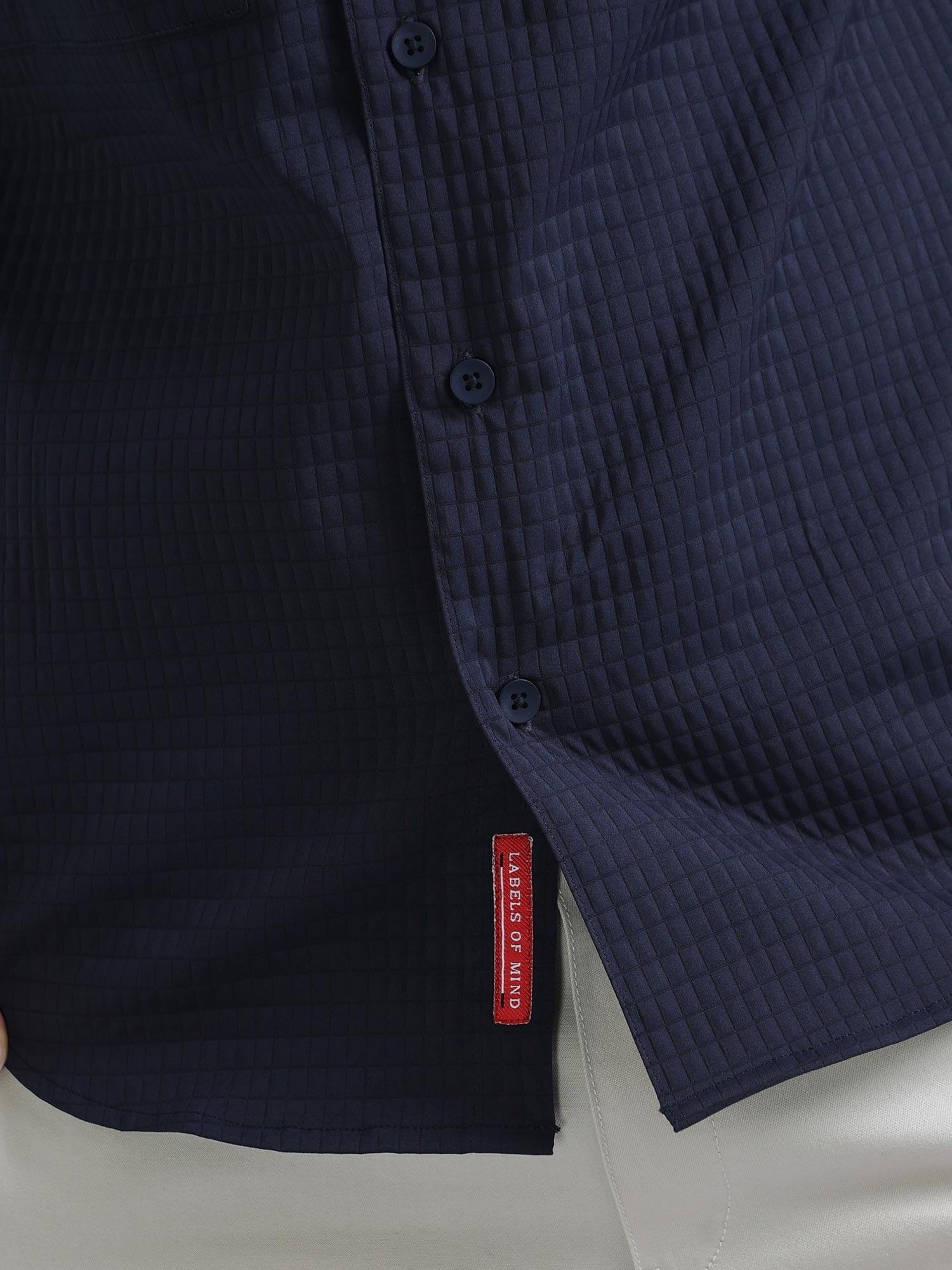 Dark Navy Blue Textured Solid Double Pocket Shirt
