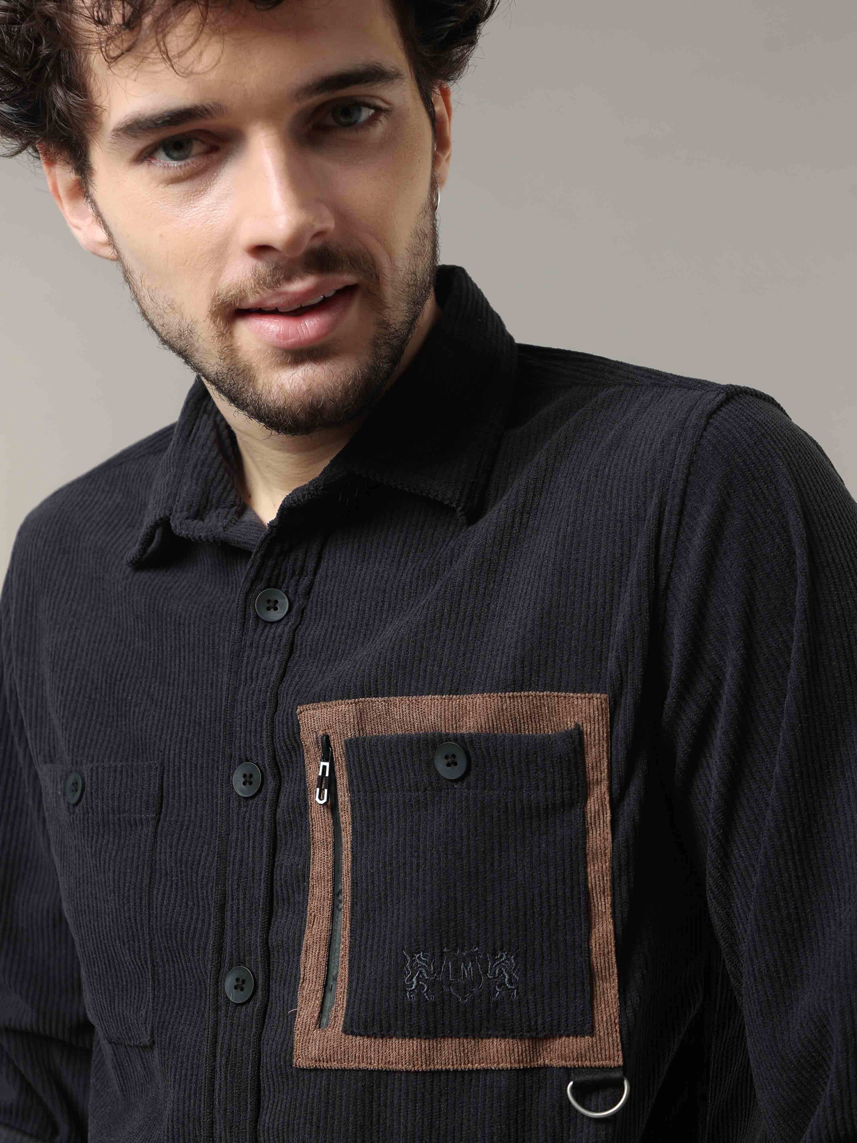 Graphite Corduroy Double Pocket with Contrast Patch Shirt 