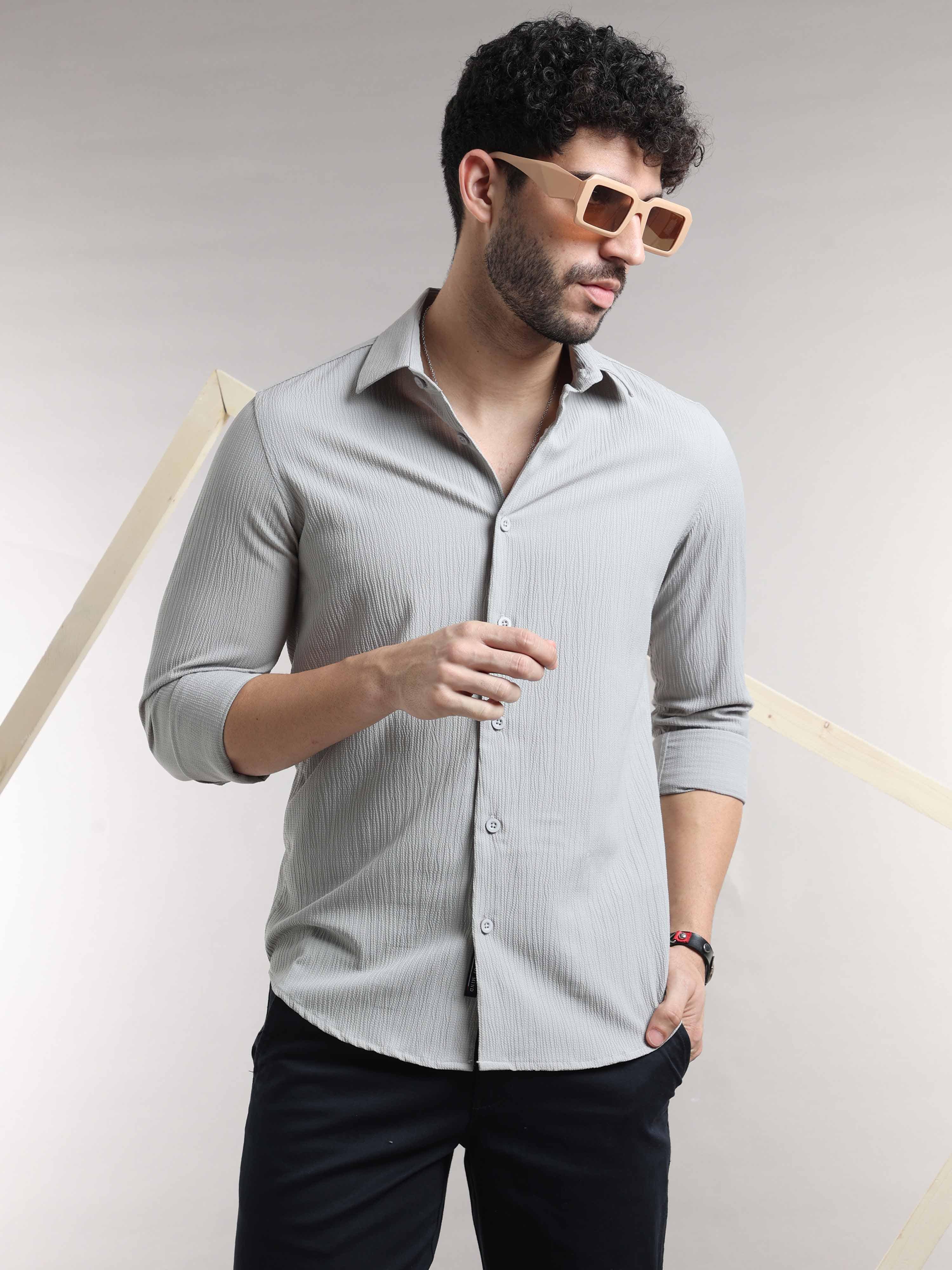 Buy Seer Sucker grey color shirt Online In indiaRs. 1299.00