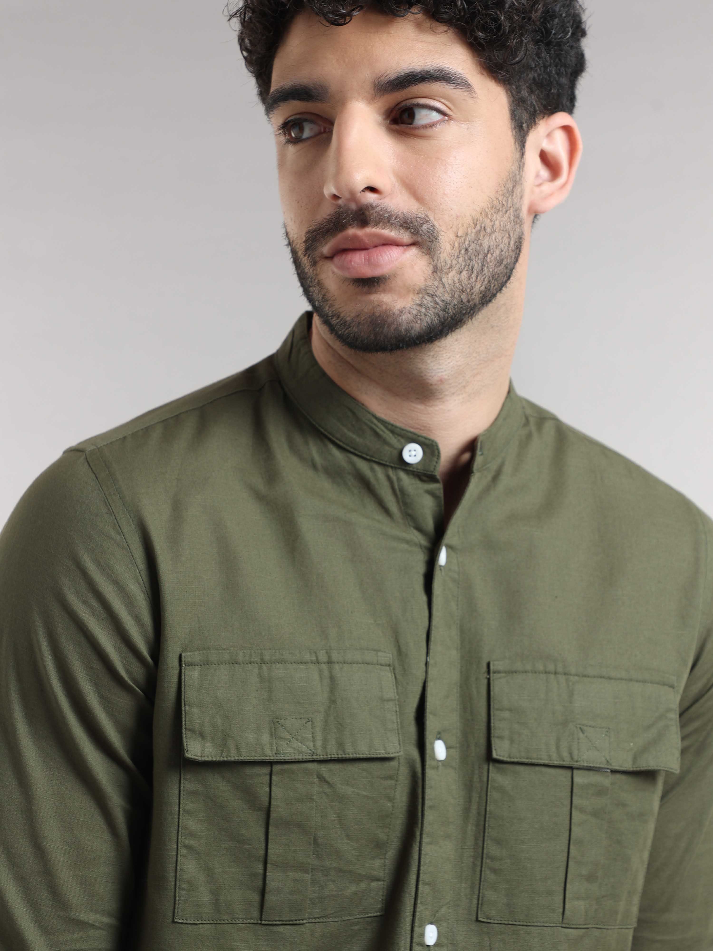 Shop cool Army Green Double Pocket Casual Shirt For MenRs. 1399.00