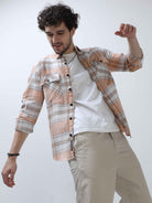 Buy Stylish Tangerine and Rust Brown Mens Cotton Linen ShirtRs. 1399.00