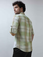 Lime Green and Brown Double Pocket Check Shirt
