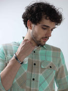 Buy Seafoam Green and Light Brown Linen Check Shirt MensRs. 1399.00