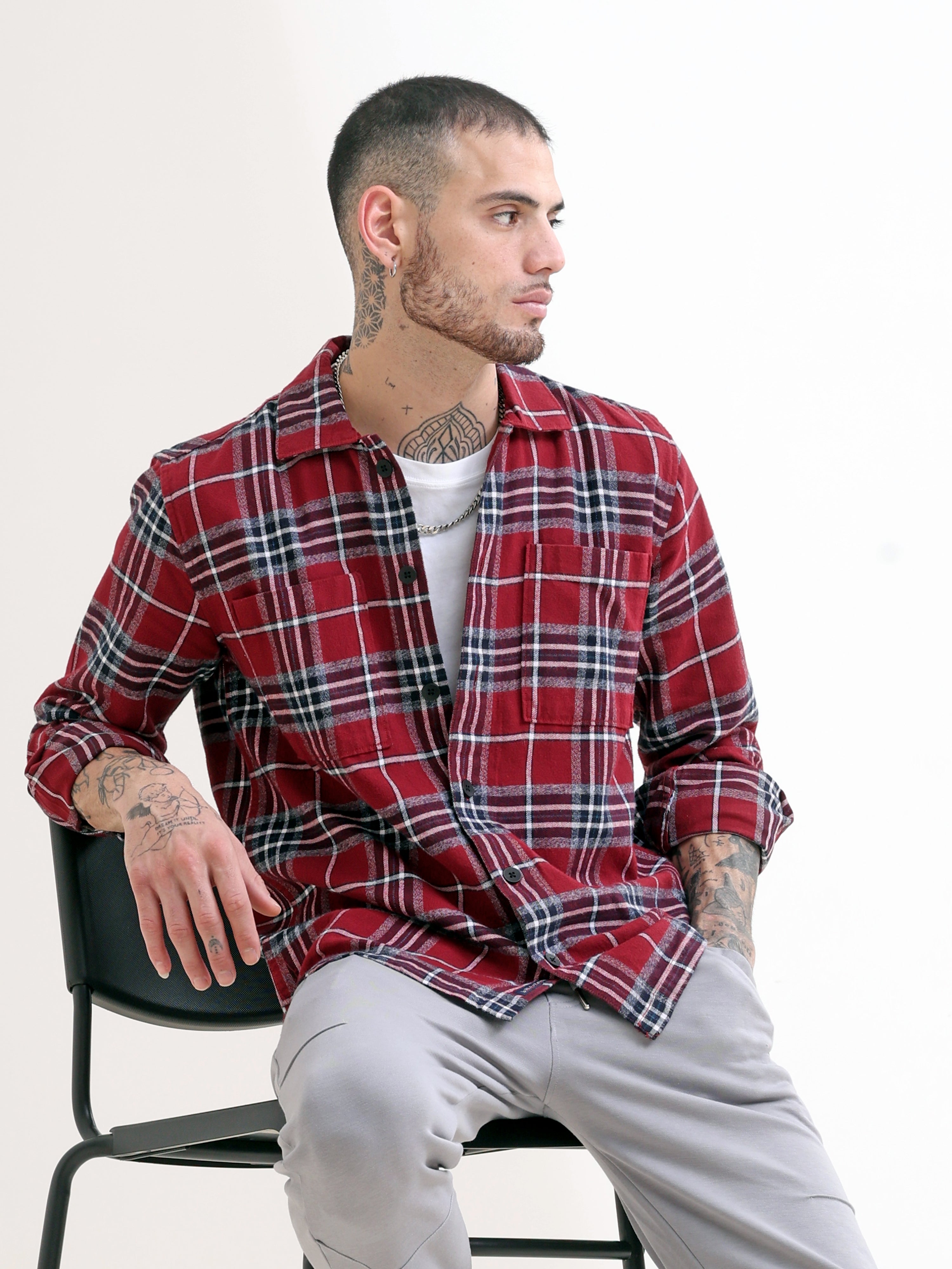 Scarlet & Maroon Brushed Checked ShacketRs. 1599.00
