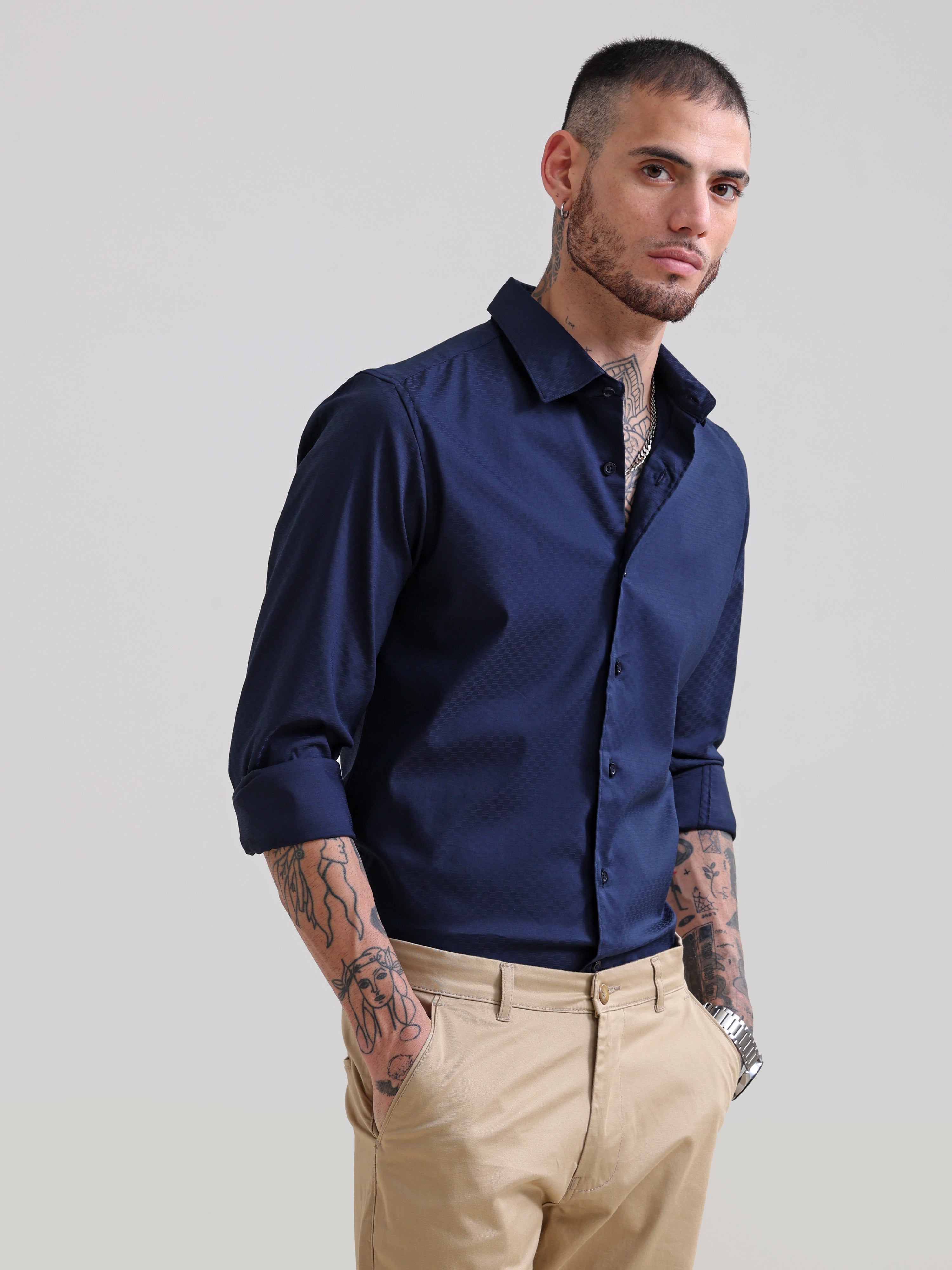 Broncos Navy Blue Textured Solid ShirtRs. 1399.00