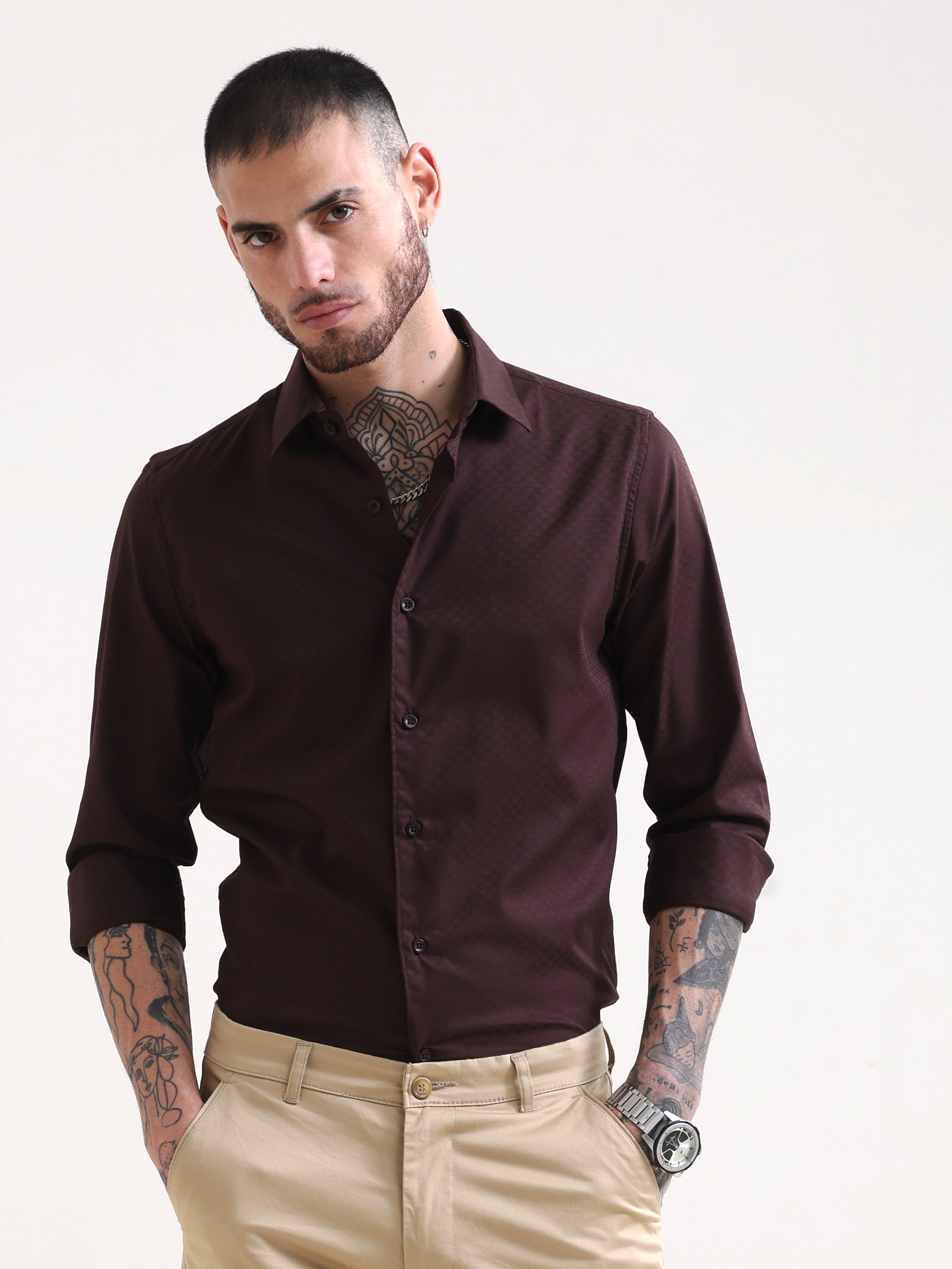 Hickory Brown Textured Solid ShirtRs. 1399.00