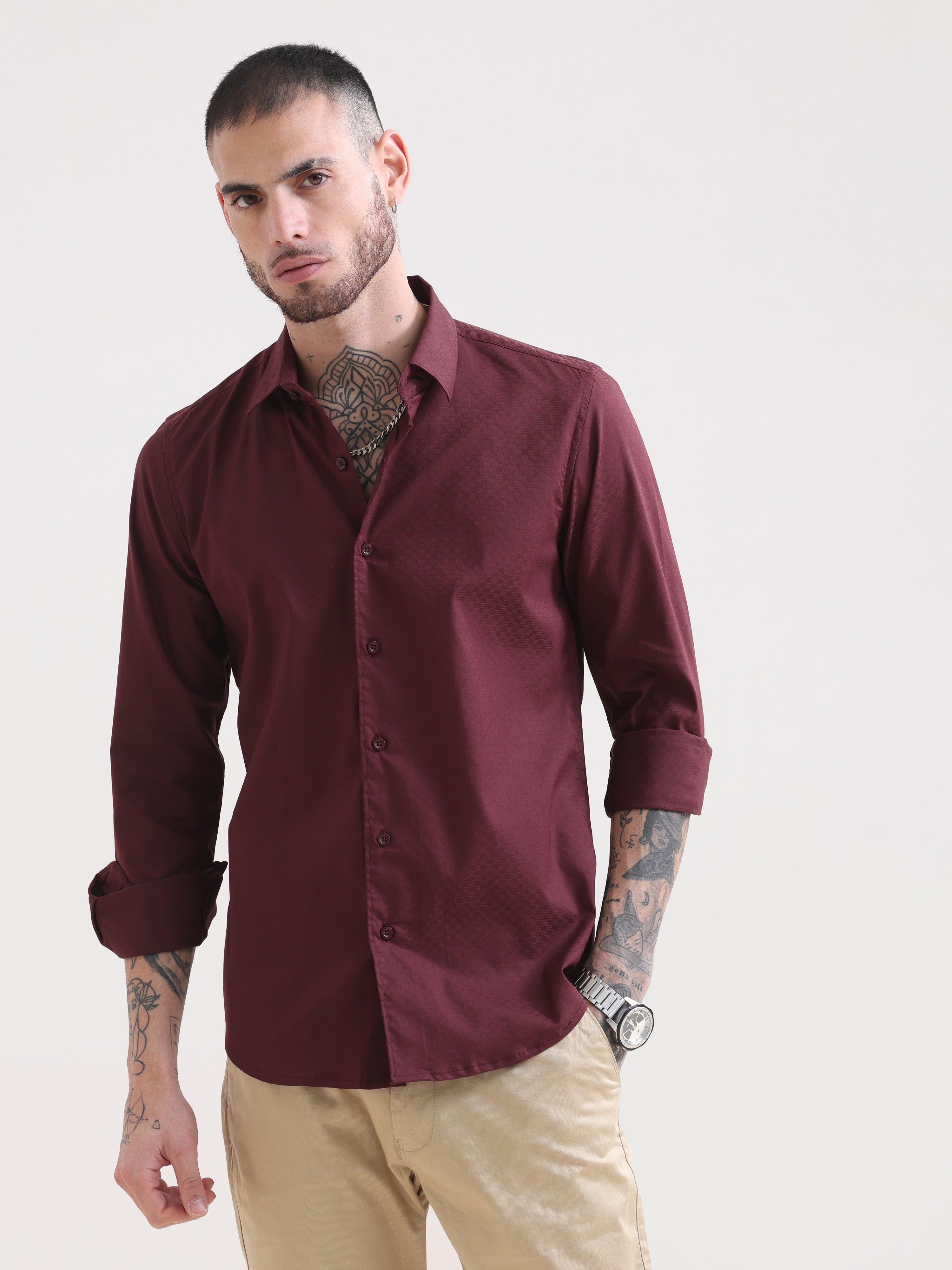 Currant Wine Textured Solid ShirtRs. 1399.00