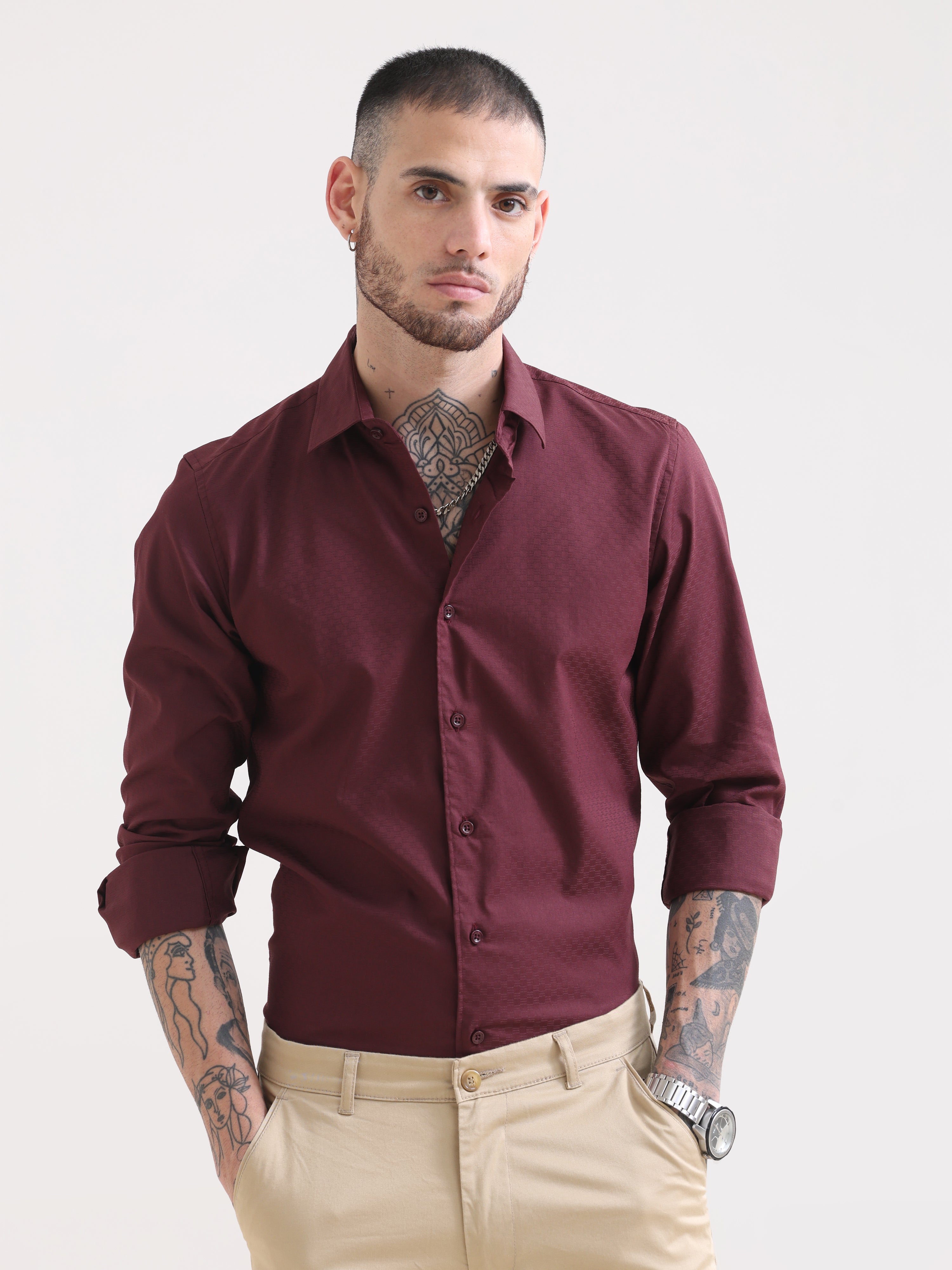 Currant Wine Textured Solid ShirtRs. 1399.00