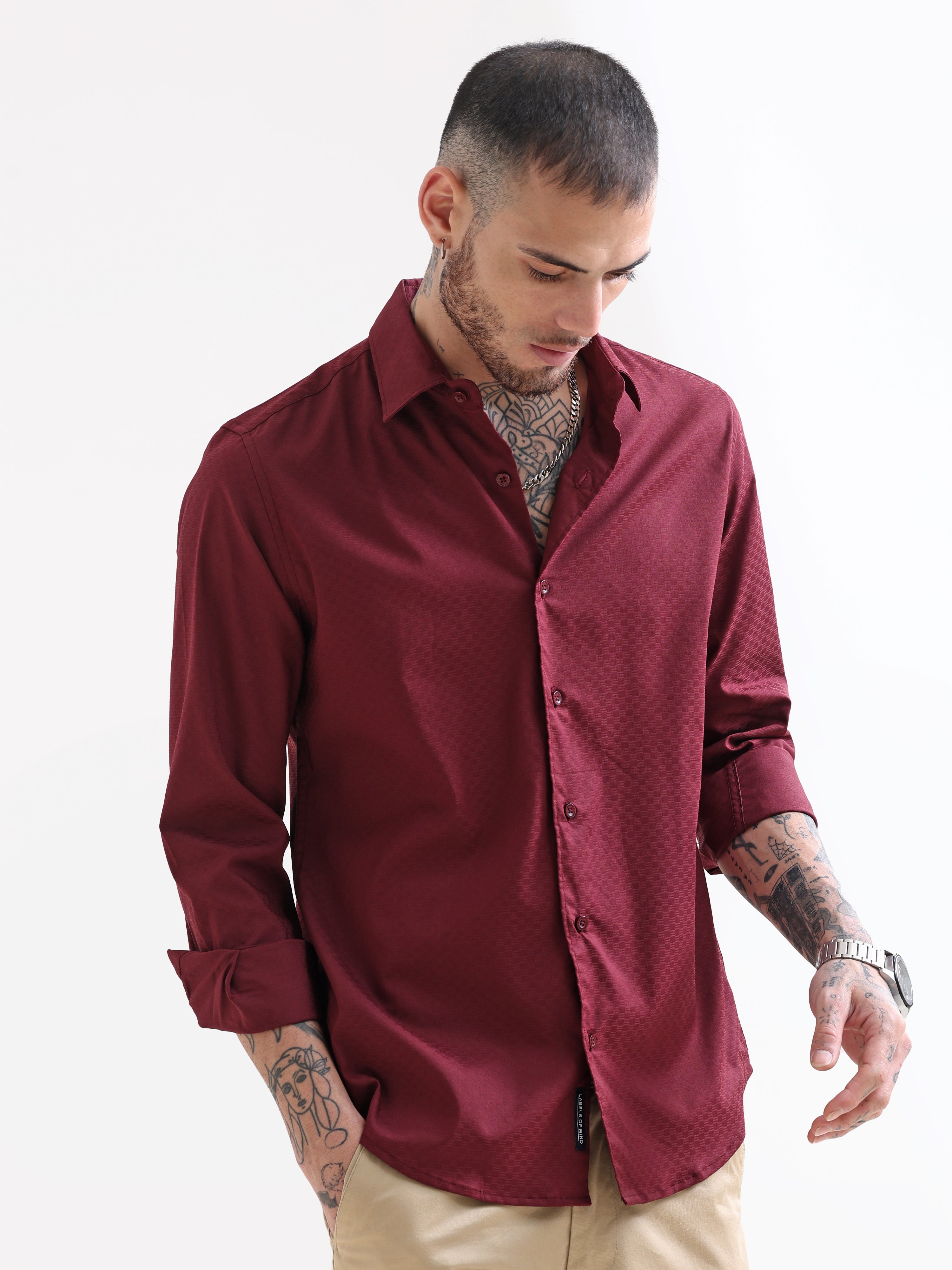 Crimson Maroon Textured Solid ShirtRs. 1399.00