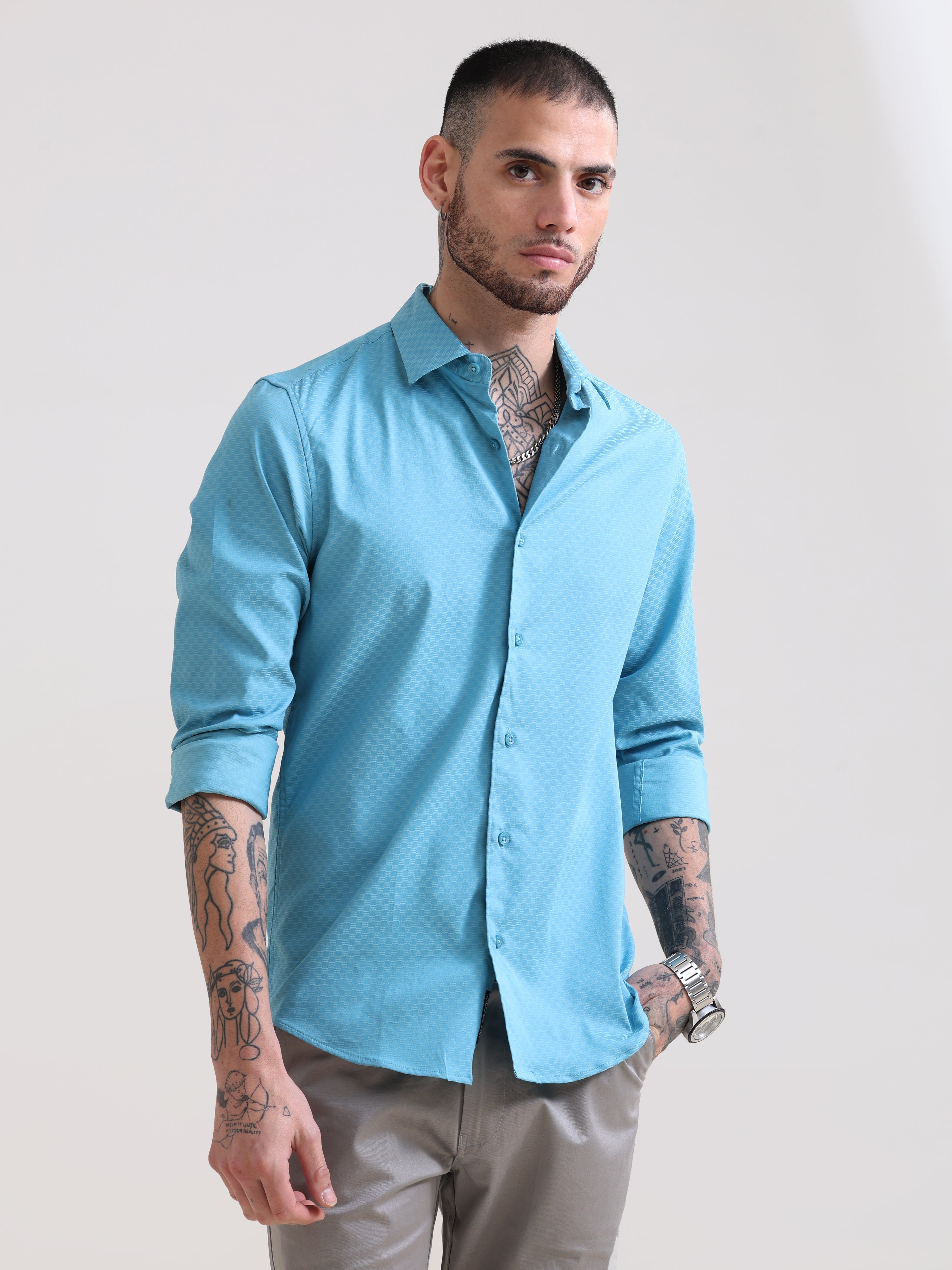Flourescent Blue Textured Solid ShirtRs. 1399.00