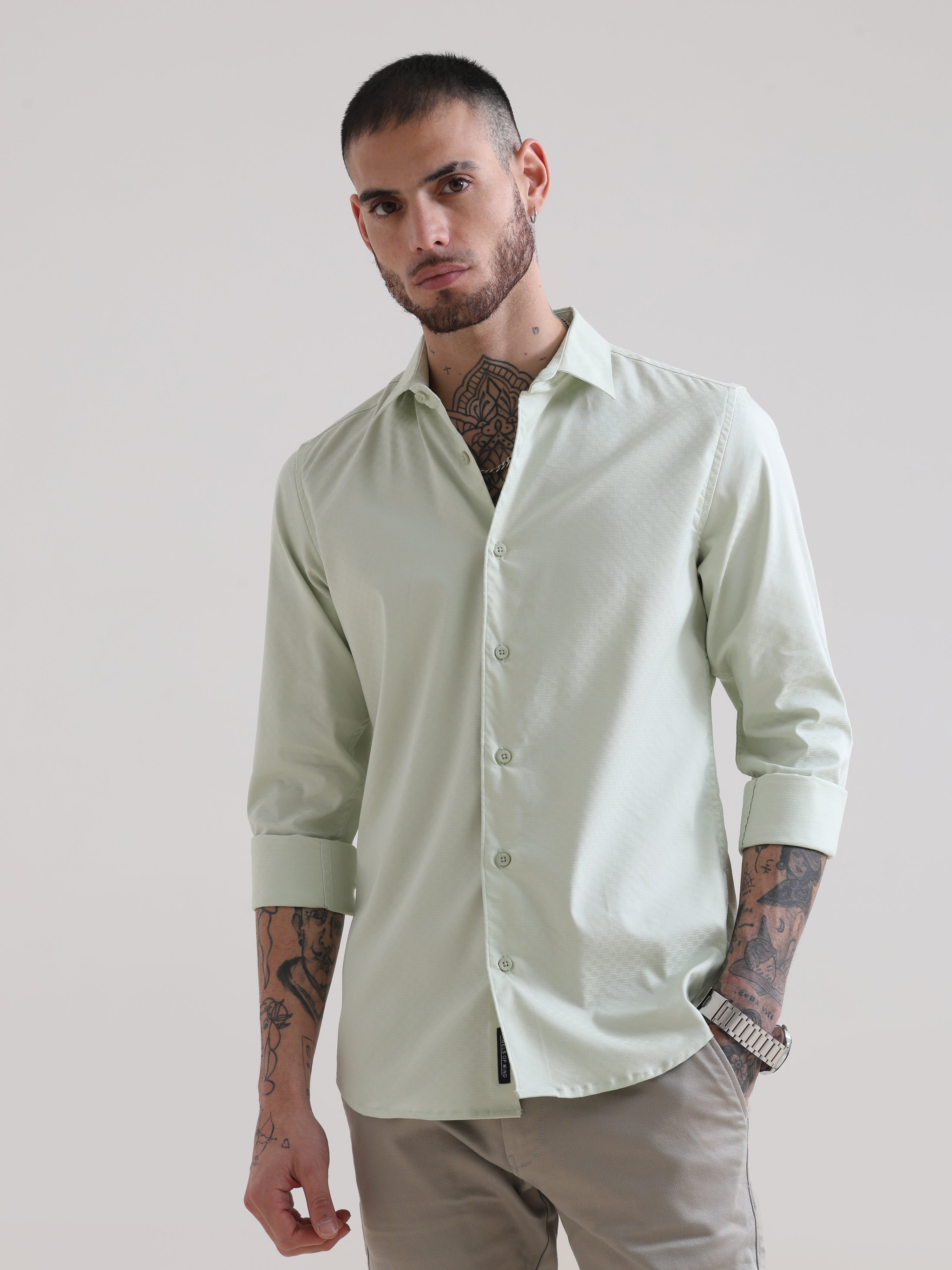 Pear Green Textured Solid ShirtRs. 1399.00