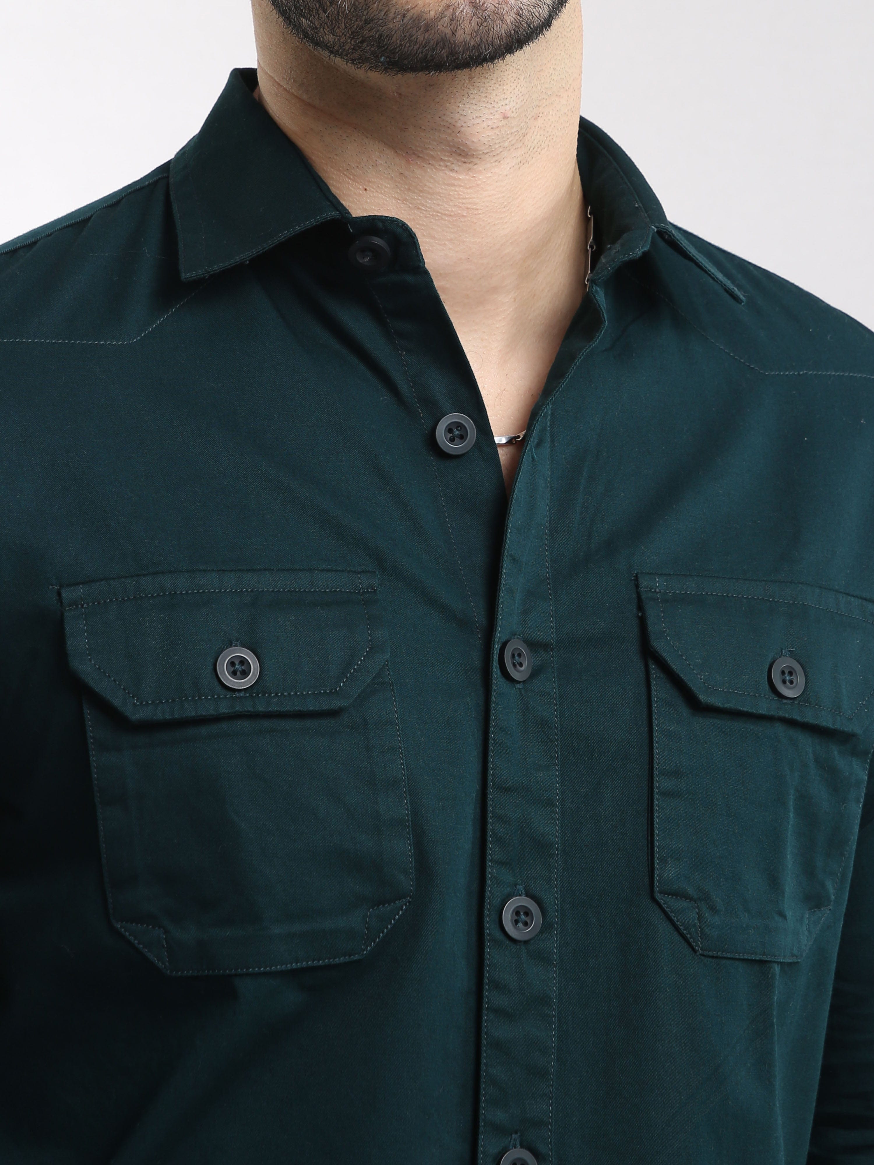 Brunswick Green Twill Cotton Double Pocket Shirt
