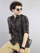 Buy Latest Olive And Cream Double Pocket Checks Shirt OnlineRs. 1449.00