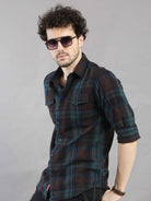 Buy Teal And Brown Corduroy Double Pocket Checks Shirt OnlineRs. 1099.00