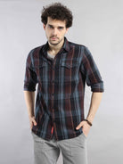 Shop Turquoise And Magenta Double Pocket Checks ShirtRs. 1449.00