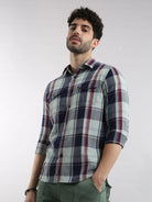 Shop Latest Navy Blue Double Pocket Check Shirts OnlineRs. 1449.00