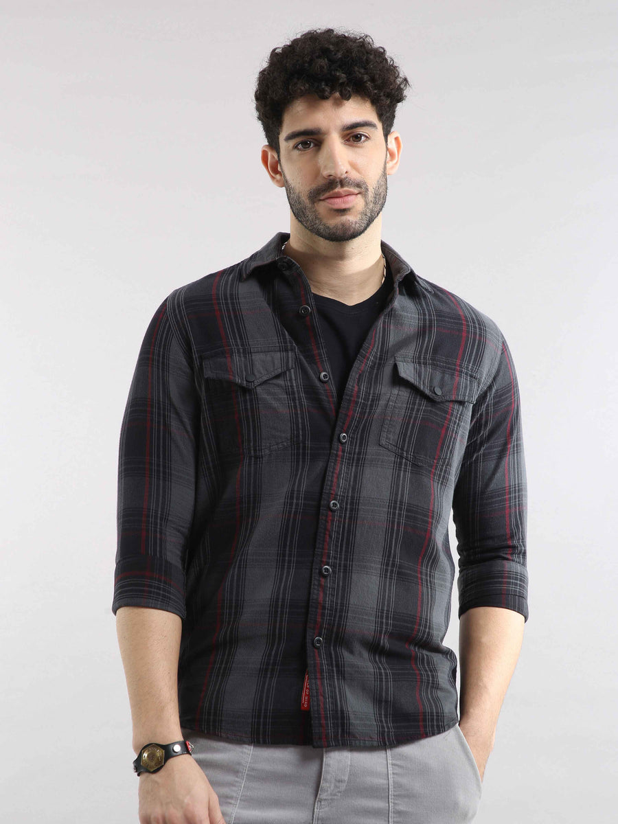 Buy Grey And Black Pocket Check Shirts Online – MilesKart