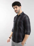 Buy Grey And Black Pocket Check Shirts OnlineRs. 1099.00
