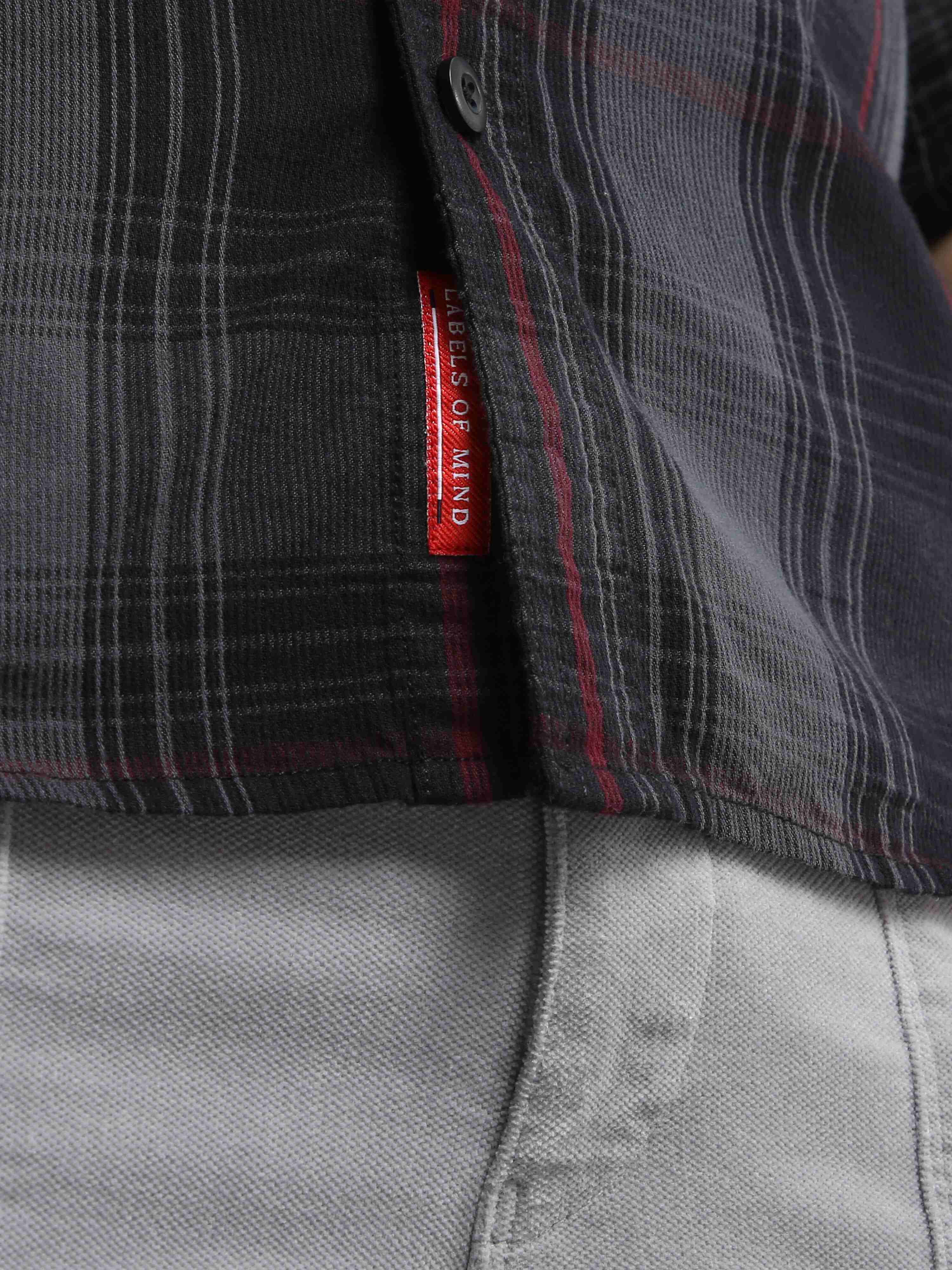 Slate Grey And Black Corduroy Double Pocket Checks Shirt
