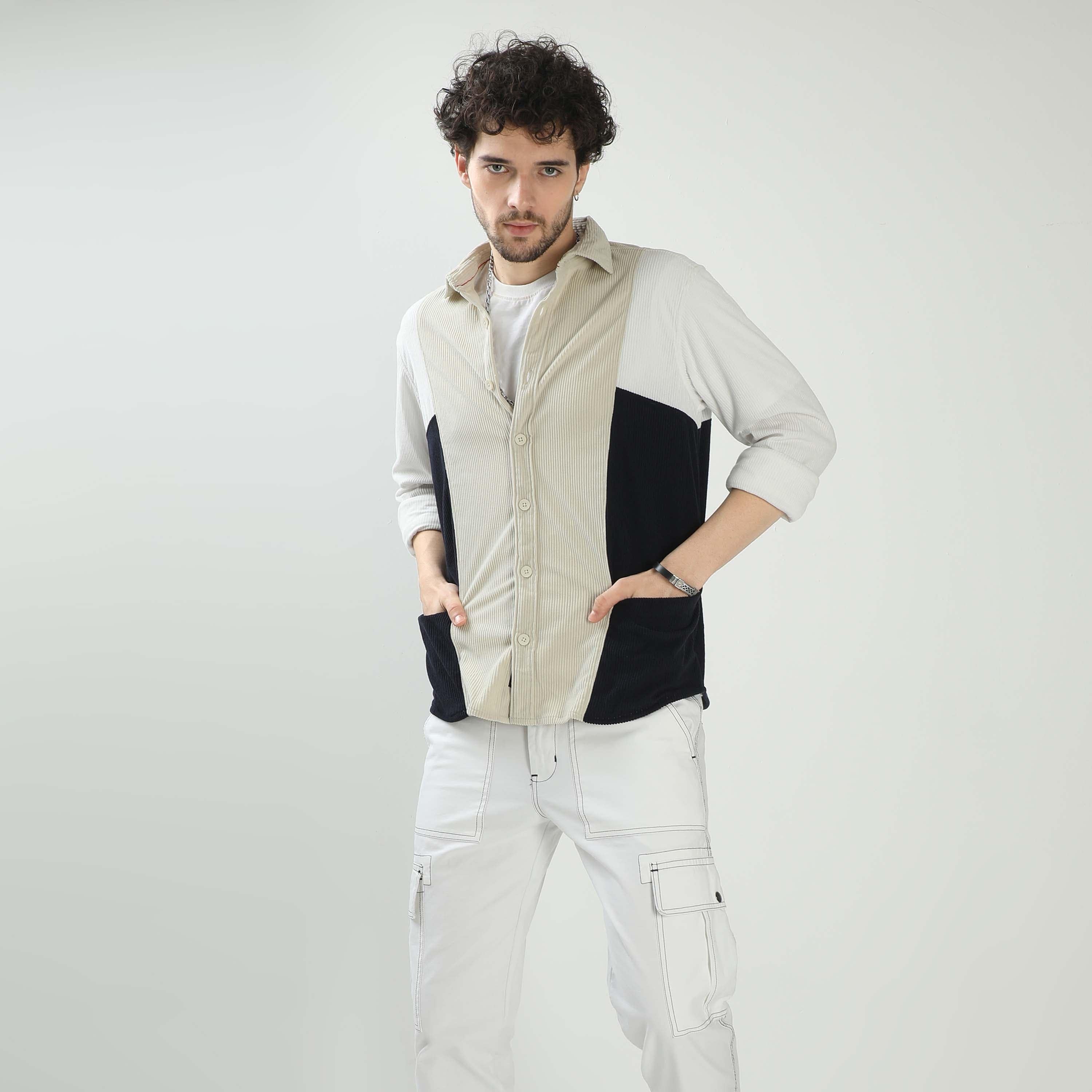 Buy Stylish White And Navy Tricolor Shacket for MenRs. 1599.00