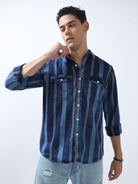 Buy Latest Saphire Blue Striped Shirt Mens OnlineRs. 1549.00