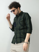 Buy forest & Kaitoke Green Checks Double Pocket Shirt OnlineRs. 1449.00