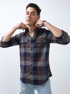 Buy Stylish Brown And Blue Check Shirt for Men OnlineRs. 1399.00
