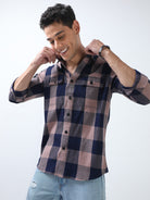 Buy Latest Peach And Navy Blue Check Shirt OnlineRs. 1399.00