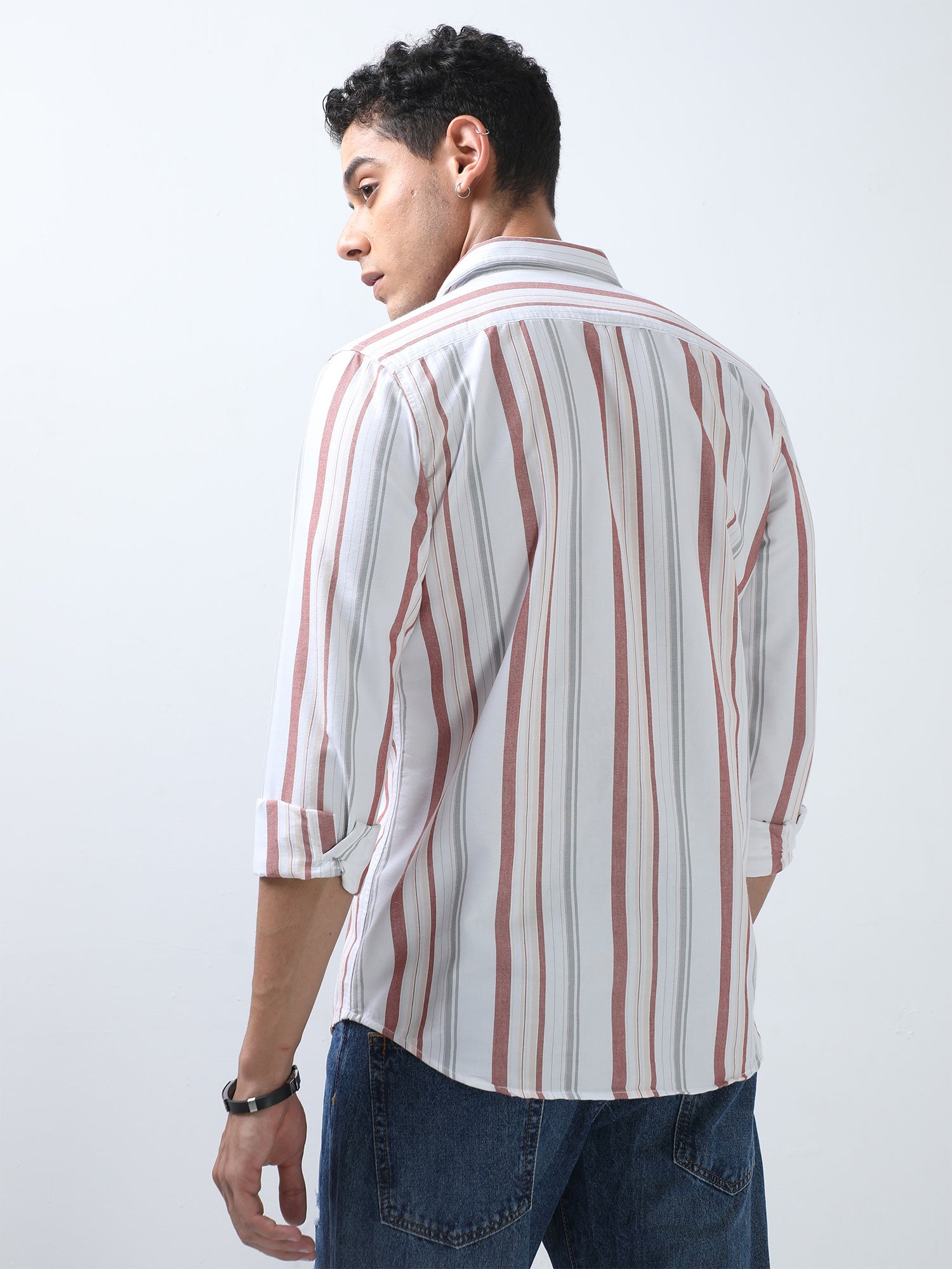 Barn Red and Slate Grey Stripes Shirt for Men 