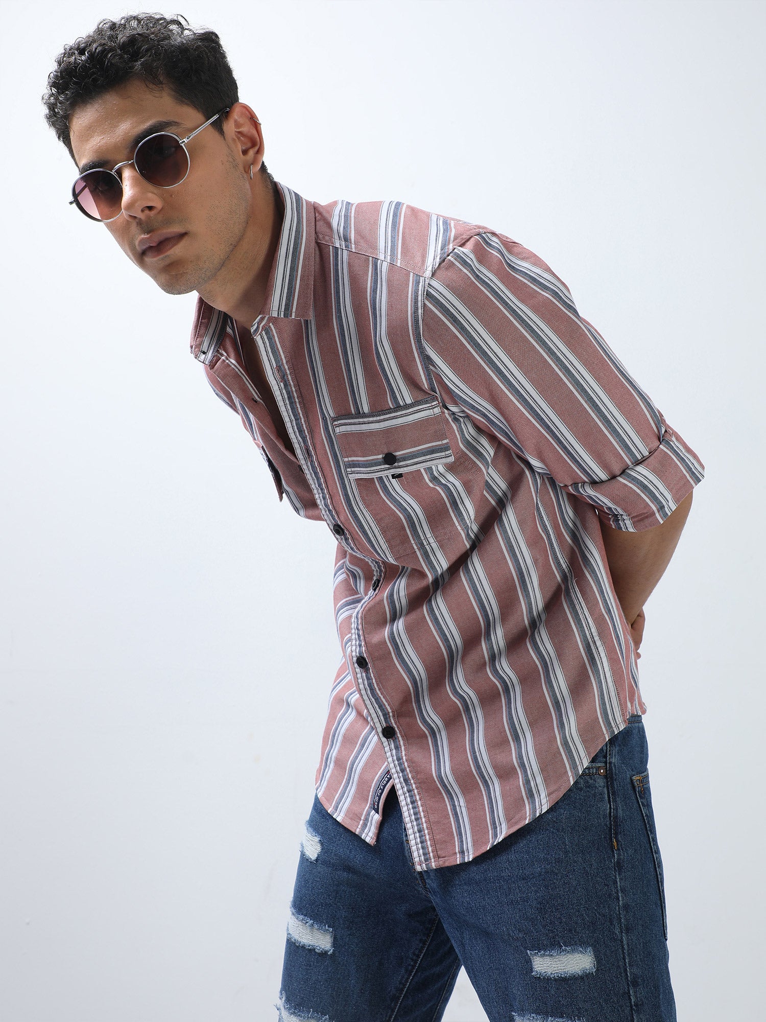 Buy Stylish Red Cotton Striped Shirt For Men OnlineRs. 1349.00