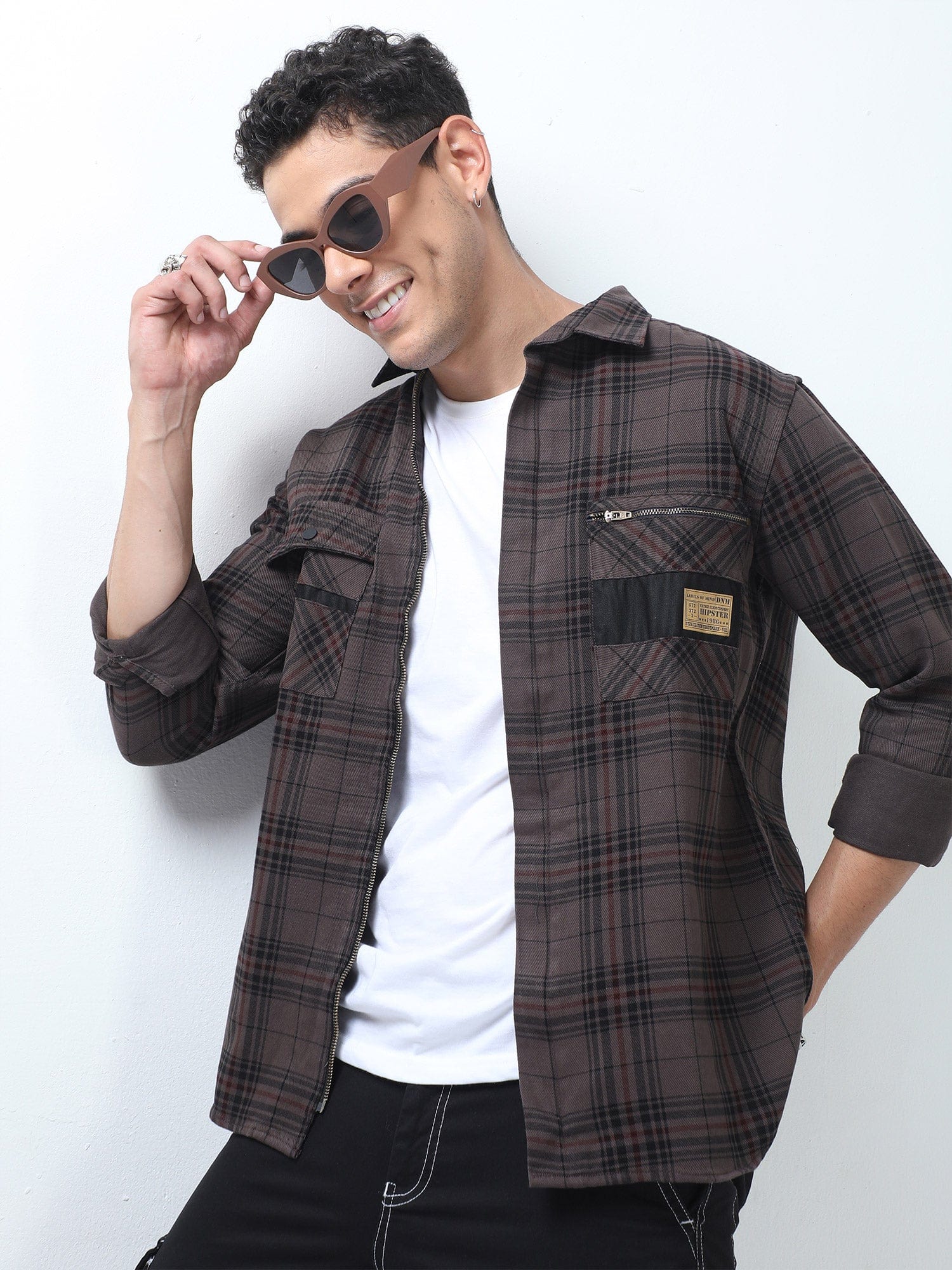 Brown And Black Double Pocket Shirt